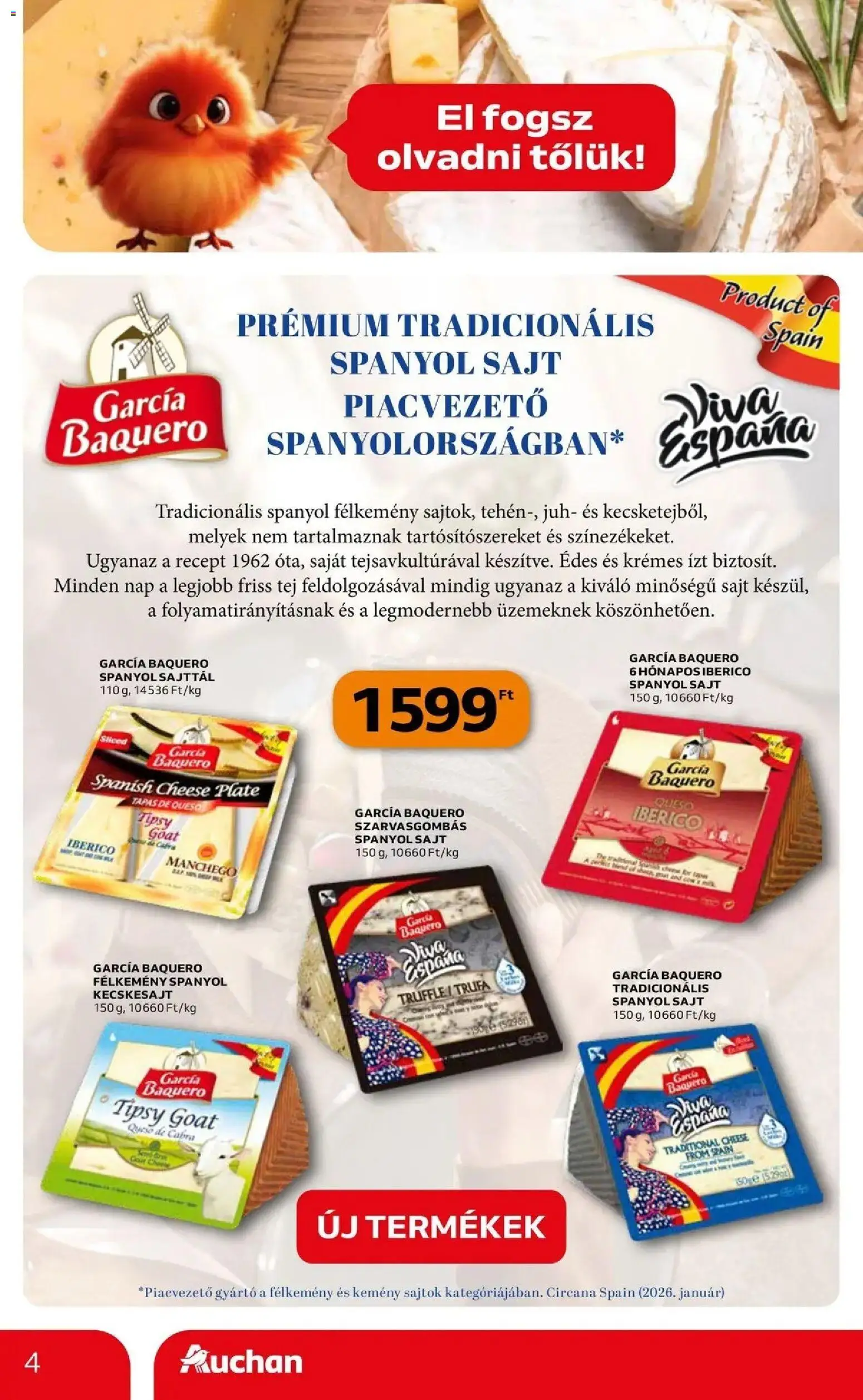 Auchan akciós ujság - amely érvényes a következő dátumtól: 07.05.2026 | Oldal: 4 | Termékek: Sajtok, Kecskesajt, Tej, Sajt