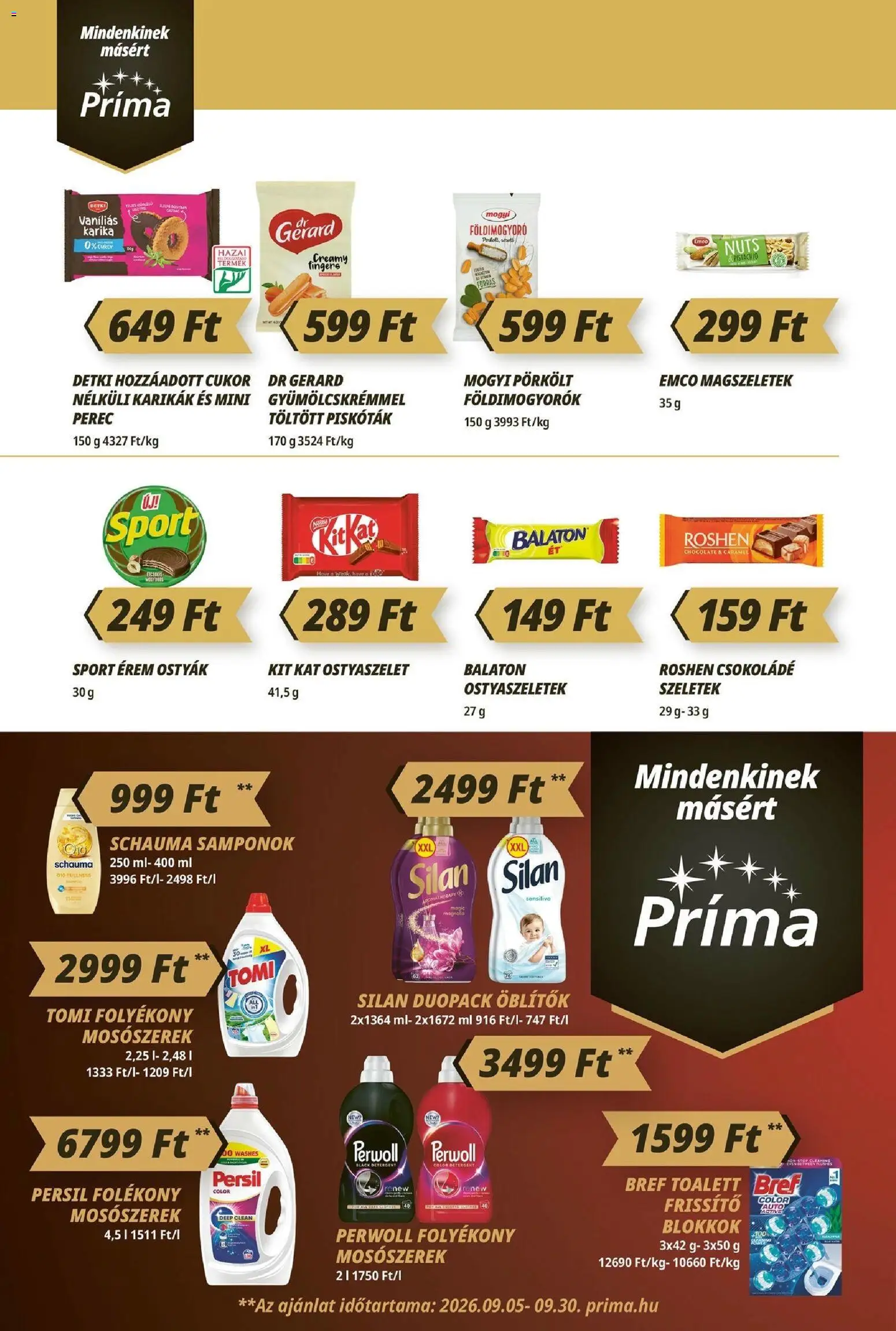 CBA Príma akciós ujság - amely érvényes a következő dátumtól: 2026.09.10. | Oldal: 8 | Termékek: Persil, Perwoll, Csokoládé, Detki