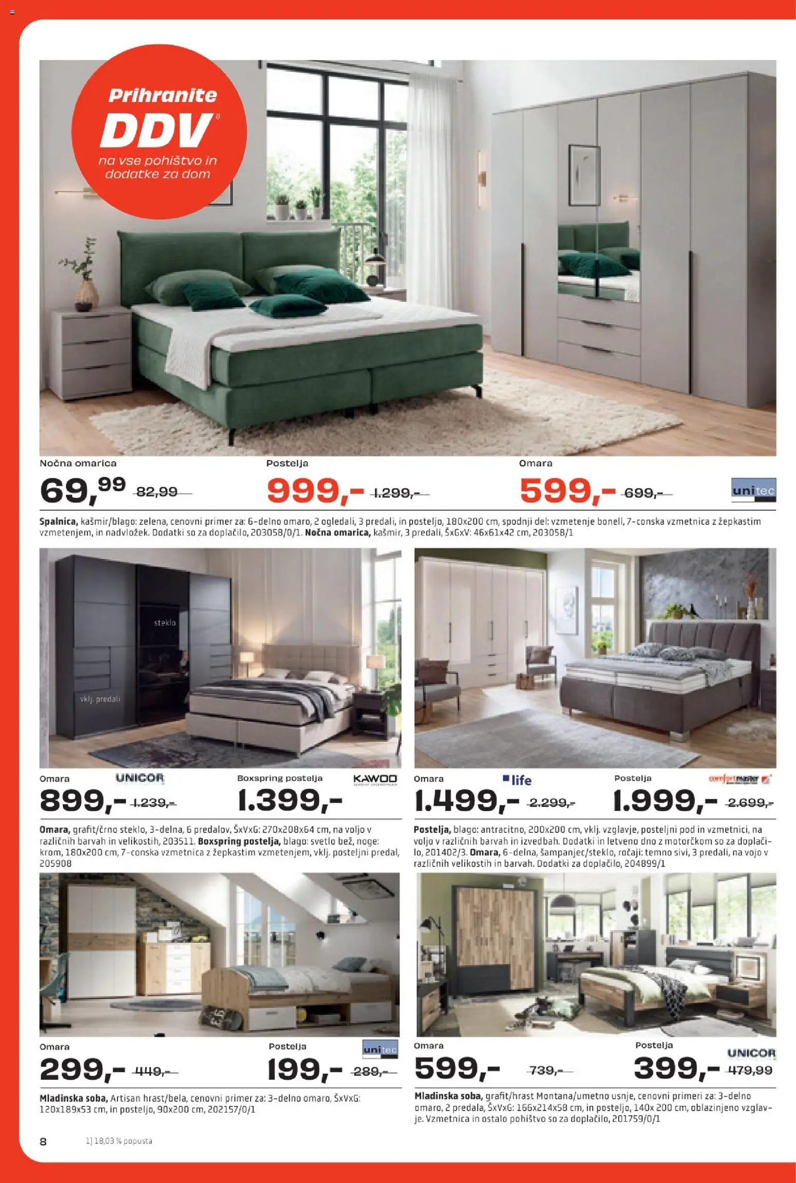 Novi Rutar katalog ponudbe – veljaven od 13.10.2026 | Stran: 8 | Izdelki: Pohištvo, Postelja, Vzmetnica, Nocna omarica