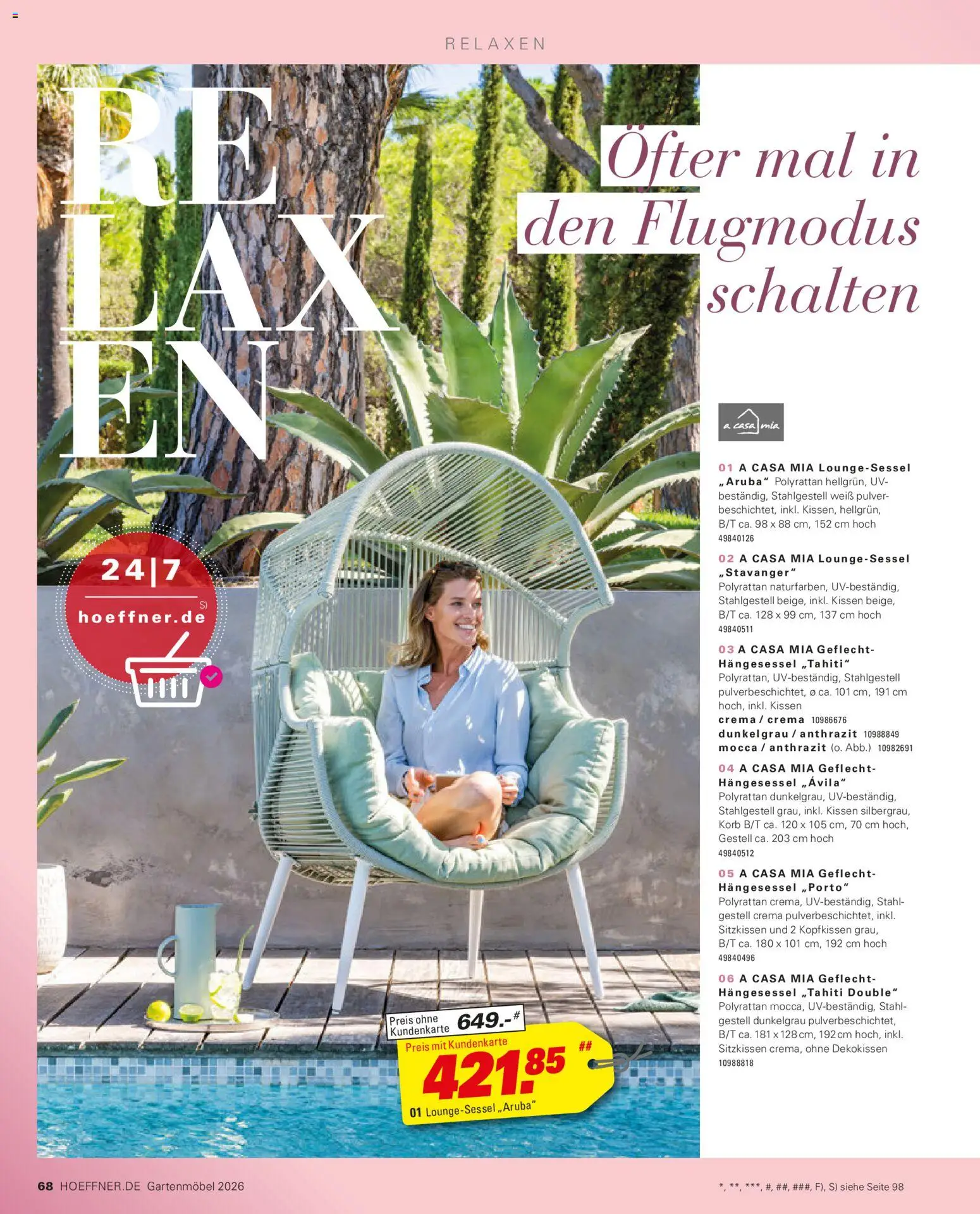 Höffner Prospekt Gartenmöbel – gültig ab 27.03.2026 | Seite: 68 | Produkte: Kissen, Gartenmöbel, Kopfkissen, Korb