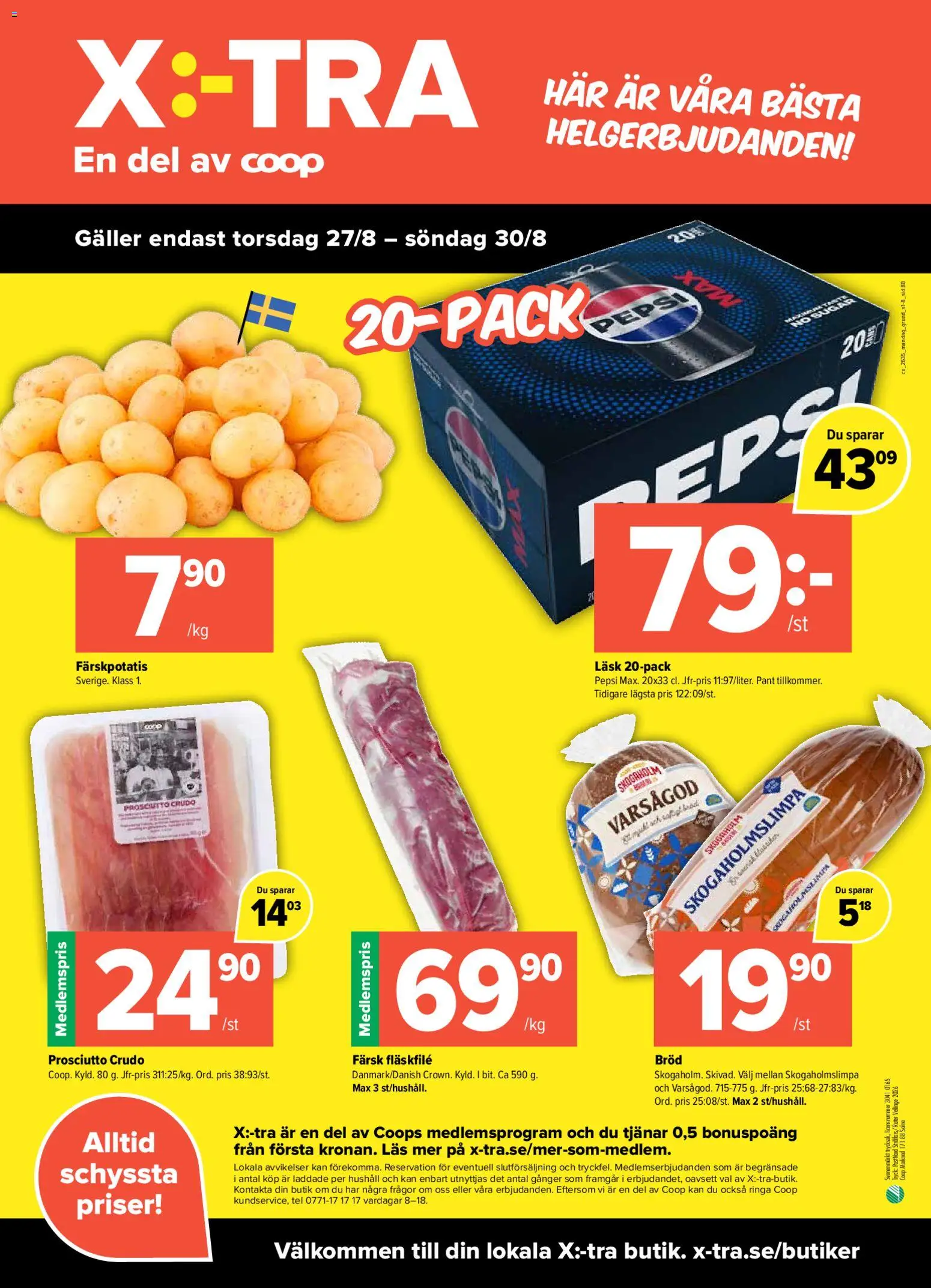 Coop X:-TRA reklamblad aktuell från 24/08/2026 | Sida: 8 | Produkter: Galler, Pepsi, Bröd, Prosciutto