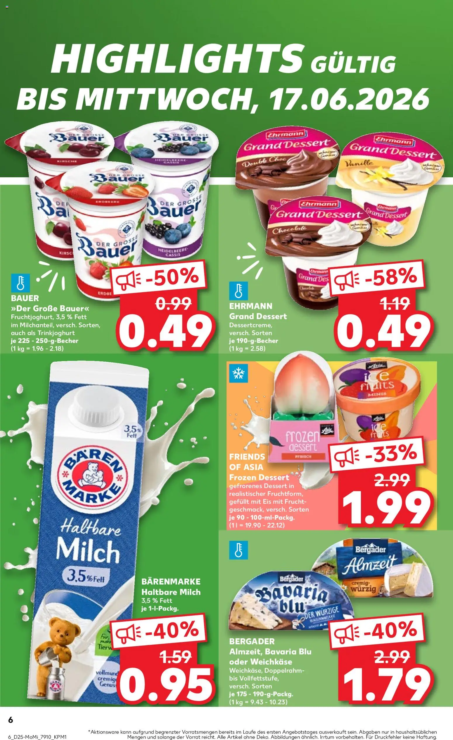 Kaufland Prospekt Völklingen – gültig ab 15.06.2026 | Seite: 6 | Produkte: Milch, Haltbare milch, Trinkjoghurt, Eis