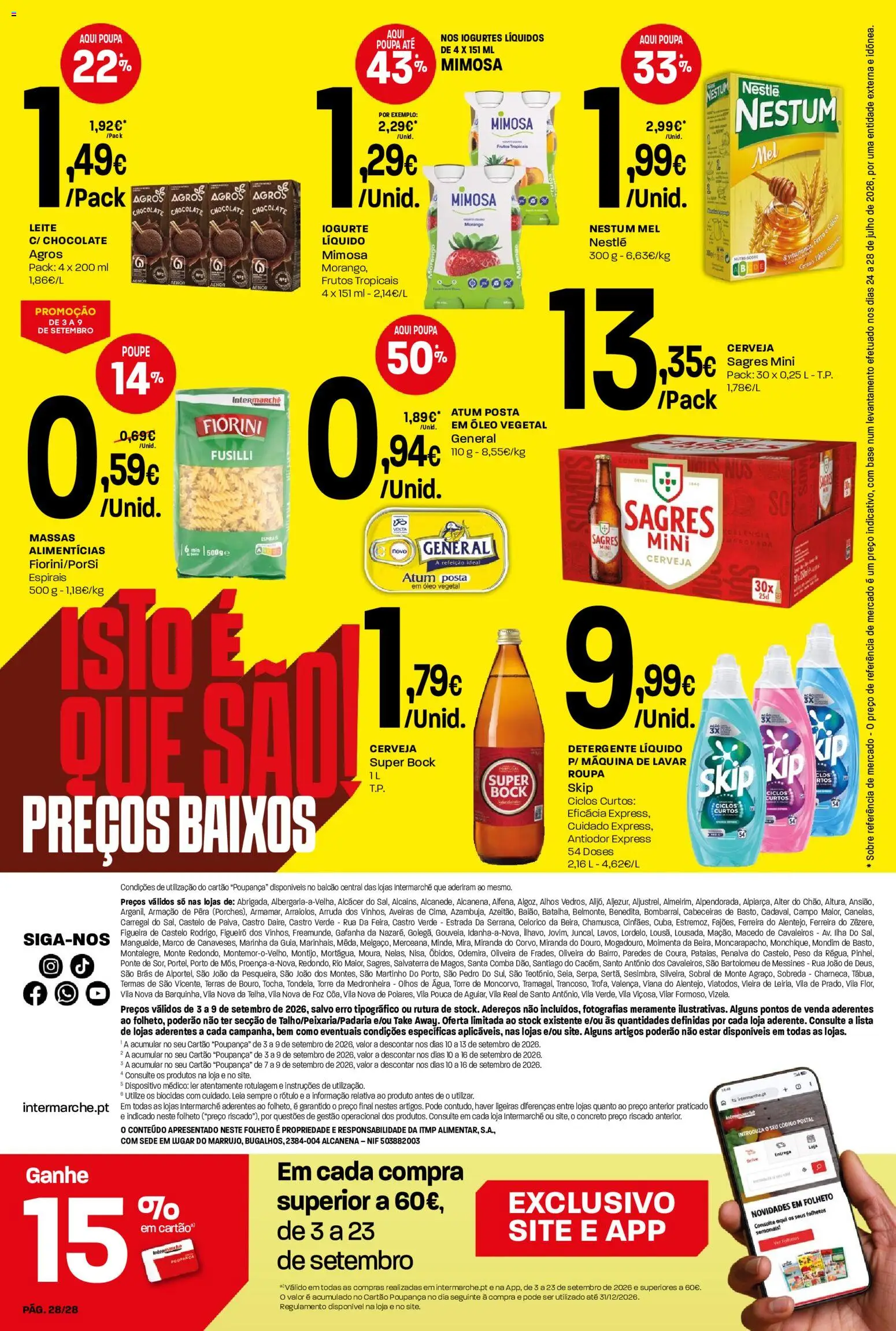 Intermarché Folheto Contact │ válido de 03/09/2026 | Página: 28 | Produtos: Super bock, Base, Detergente, Leite