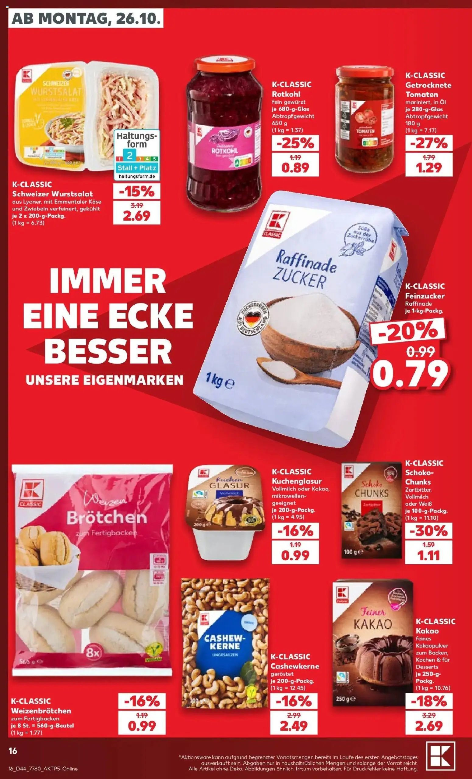 Prospekt Kaufland ab 26.10.2026 » Angebote Online zum Blättern | Seite: 20 | Produkte: Rotkohl, Öl, Tomaten, Kuchen