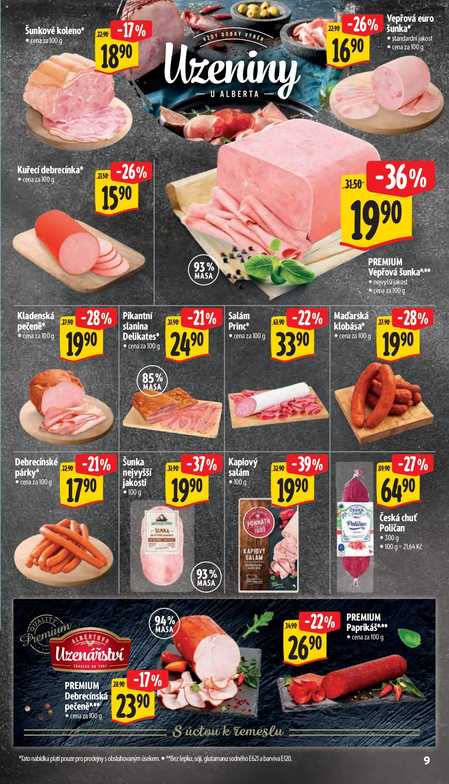Albert leták - Supermarket od 10.06.2026 | Strana: 15 | Produkty: Salám, Šunka, Uzeniny, Slanina