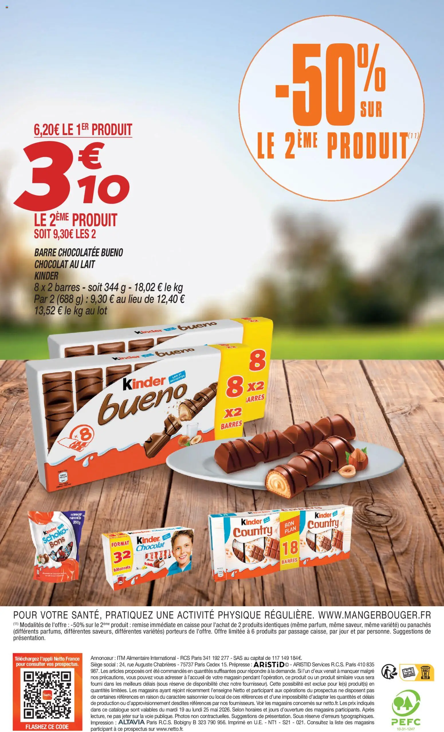 {H1} | Page: 18 | Produits: Kinder Bueno, Lait, Chocolat, Kinder country