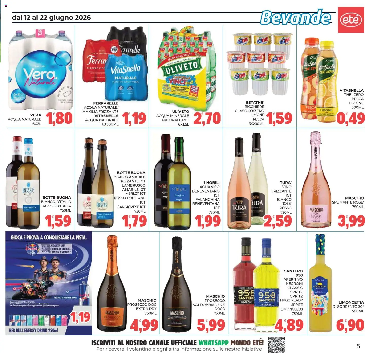 Volantino Eté del 12.06.2026 | Pagina: 5 | Prodotti: Spumante, Limoncello, Red Bull, Ferrarelle