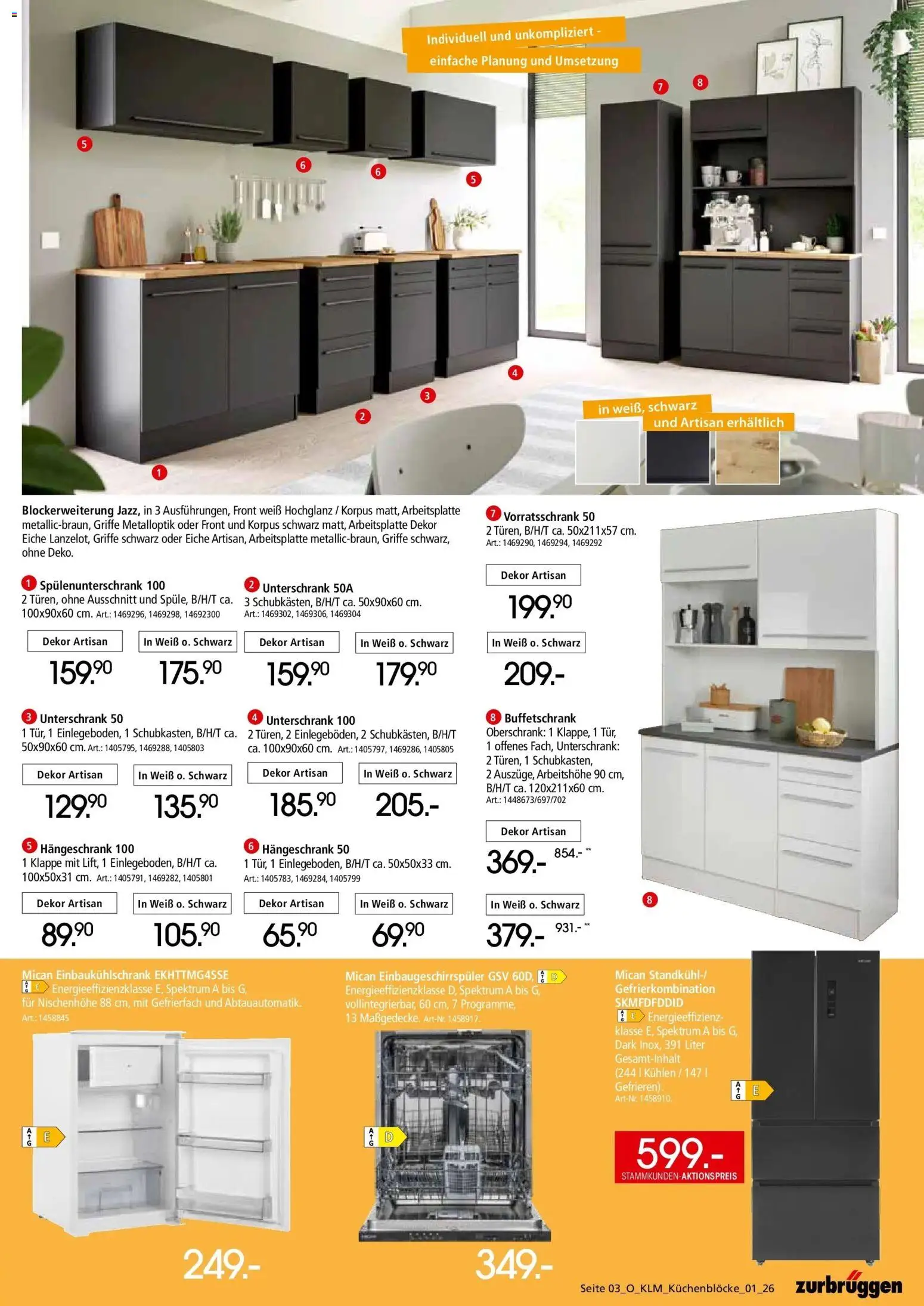 Zurbrüggen Küchenblöcke Unna – gültig ab 24.07.2026 | Seite: 3 | Produkte: Hängeschrank, Unterschrank