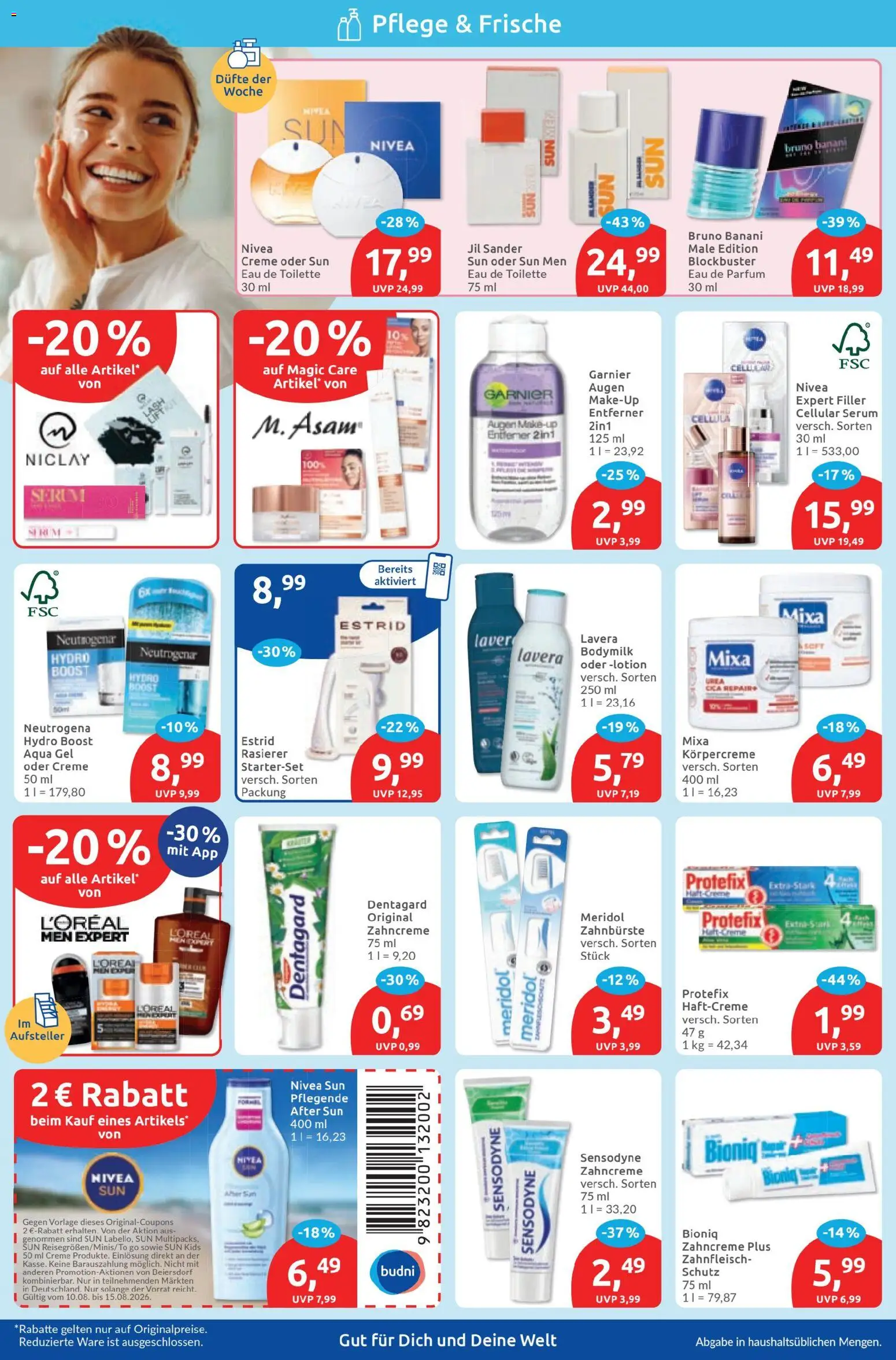 Budni Prospekt – gültig ab 10.08.2026 | Seite: 2 | Produkte: Rasierer, Toilette, Körpercreme, After Sun
