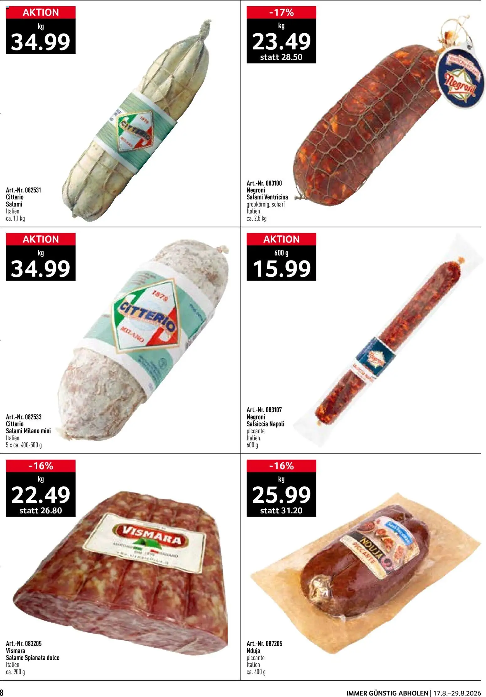 Prodega aktionen Ciao Hola Ola – gültig ab 17.08.2026 | Seite: 8 | Produkte: Salami