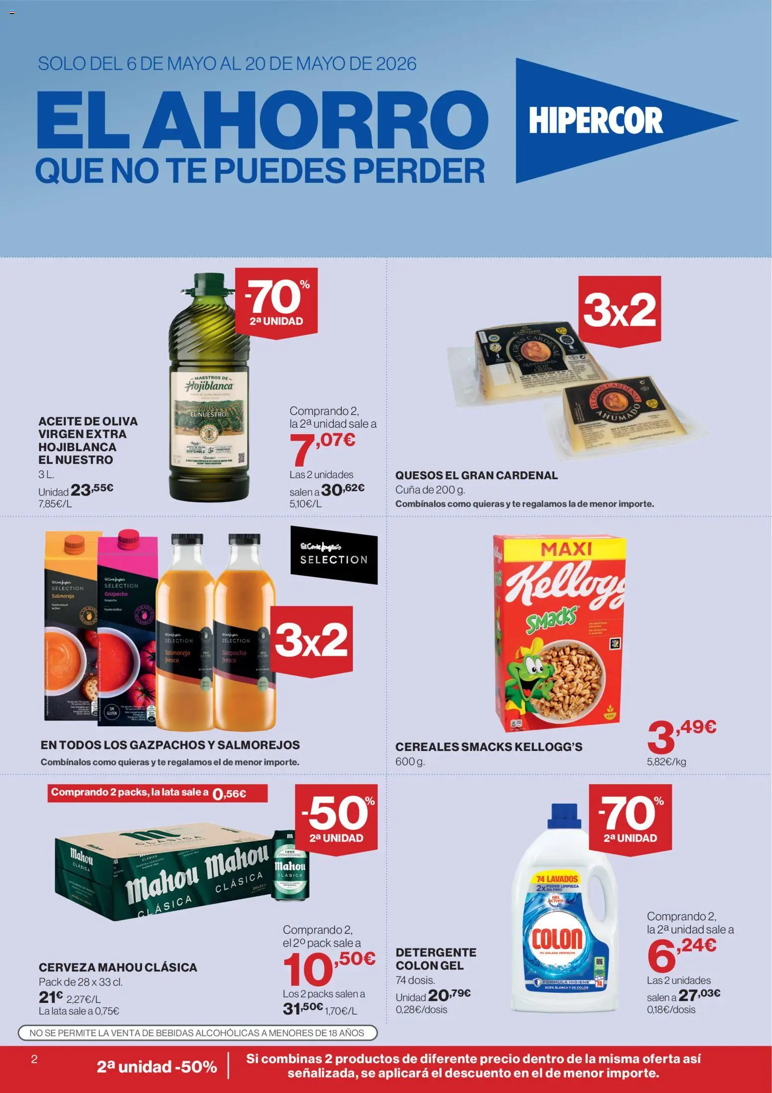 Hipercor catálogo │ válido desde el 06.05.2026 | Página: 2 | Productos: Detergente, Aceite, Cerveza, Cereales