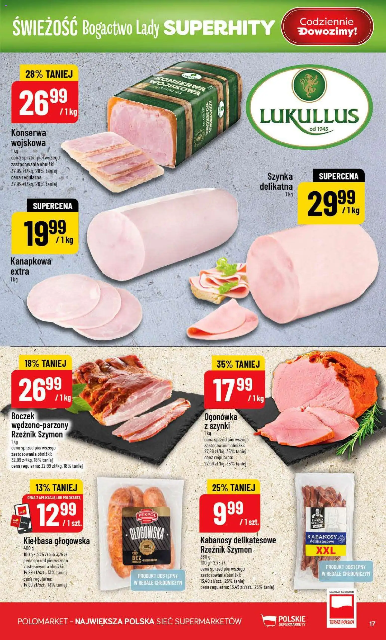 POLOmarket gazetka od 15.07.2026 | Strona: 17 | Produkty: Kiełbasa, Kabanosy, Szynka, Boczek