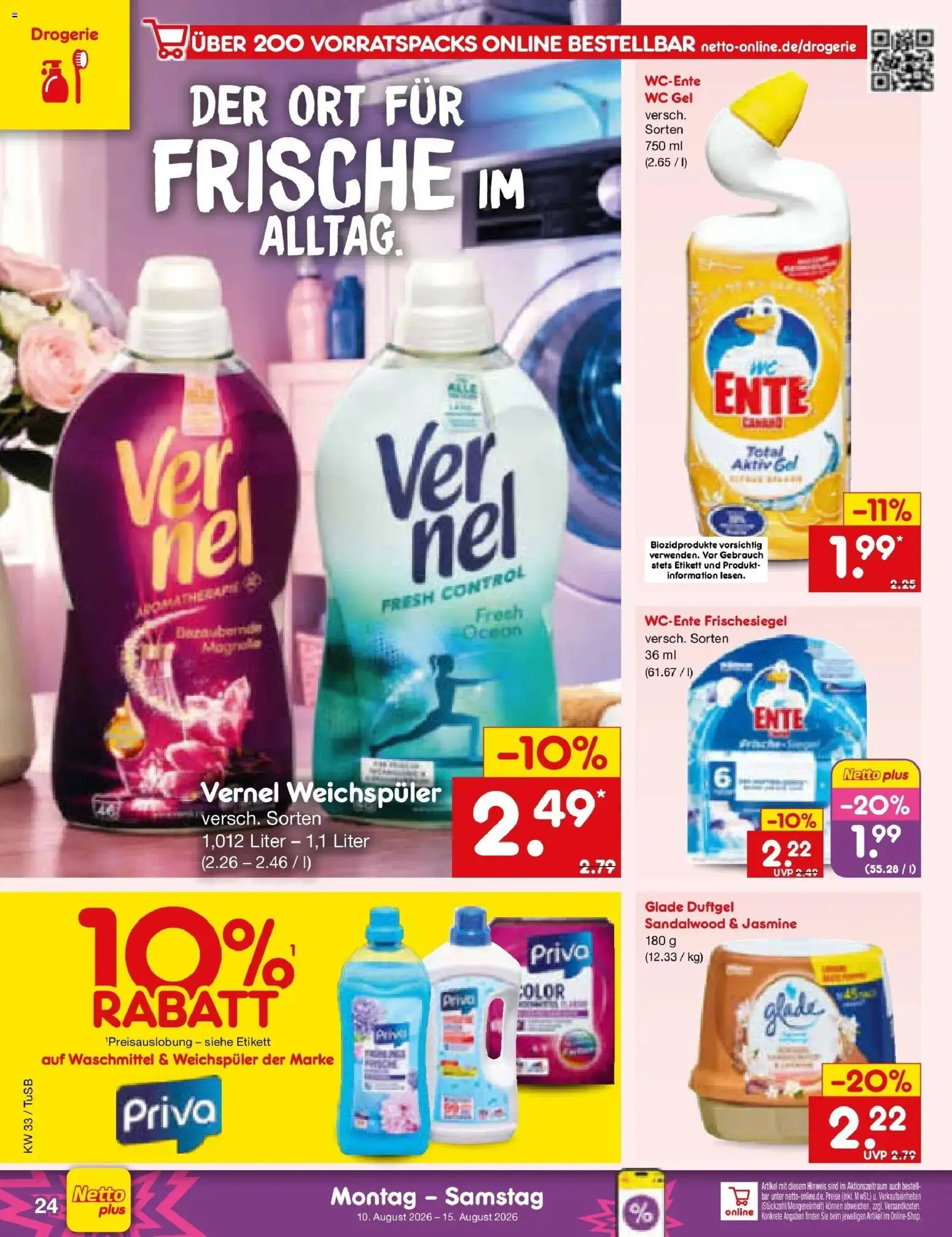 Netto Marken-Discount Prospekt Lahr-Langenwinkel – gültig ab 10.08.2026 | Seite: 34 | Produkte: Weichspüler, Waschmittel, Ente, Vernel