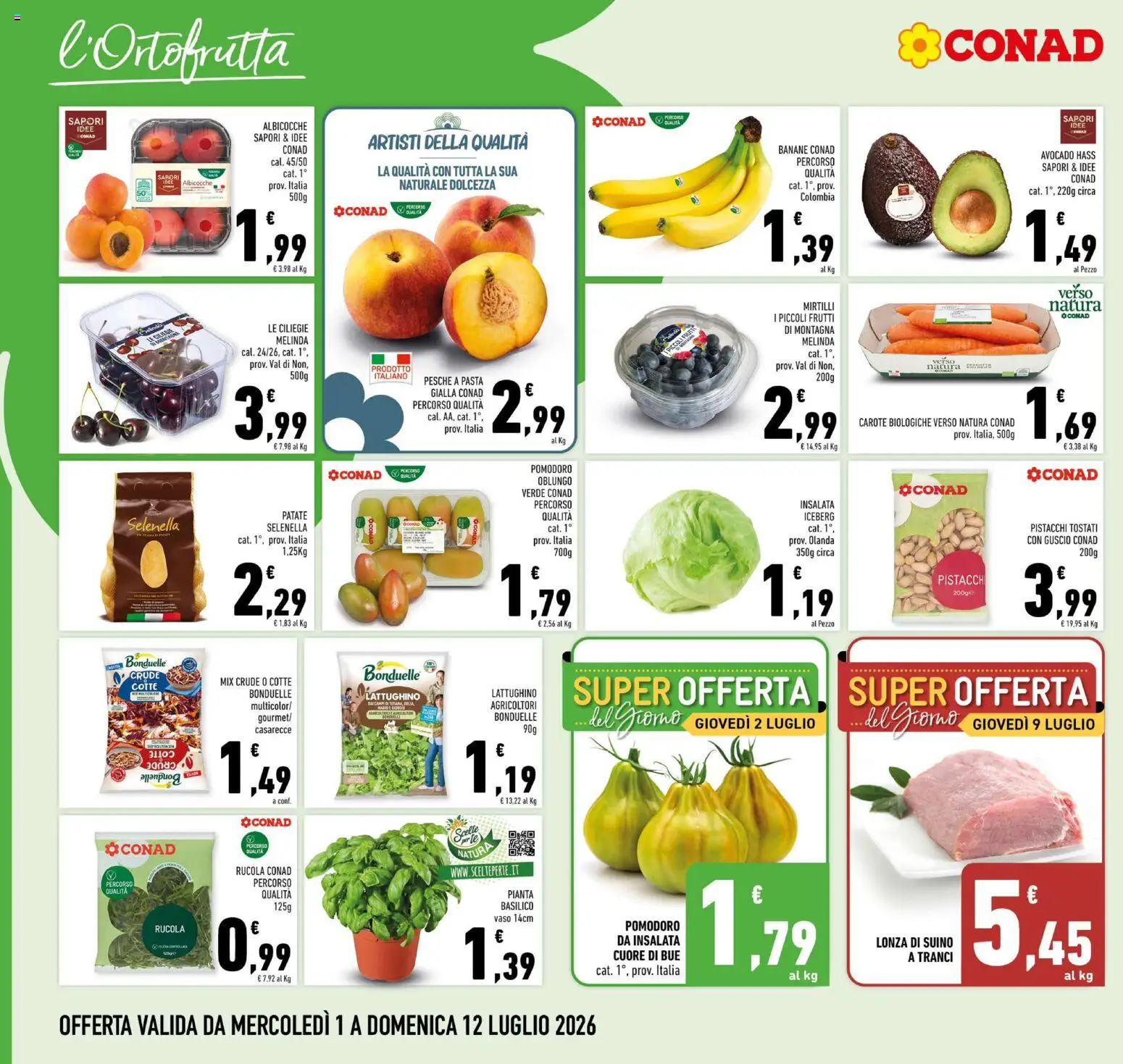 Volantino Conad del 01/07/2026 | Pagina: 4 | Prodotti: Banane, Insalata, Patate, Suino