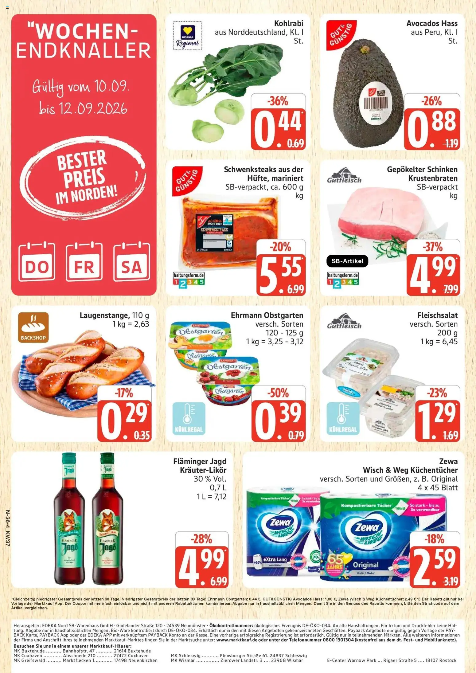 Marktkauf Prospekt Neuenkirchen (ab 07.09.2026) » Angebote online | Seite: 36 | Produkte: Kohlrabi, Zewa, Krustenbraten, Schinken