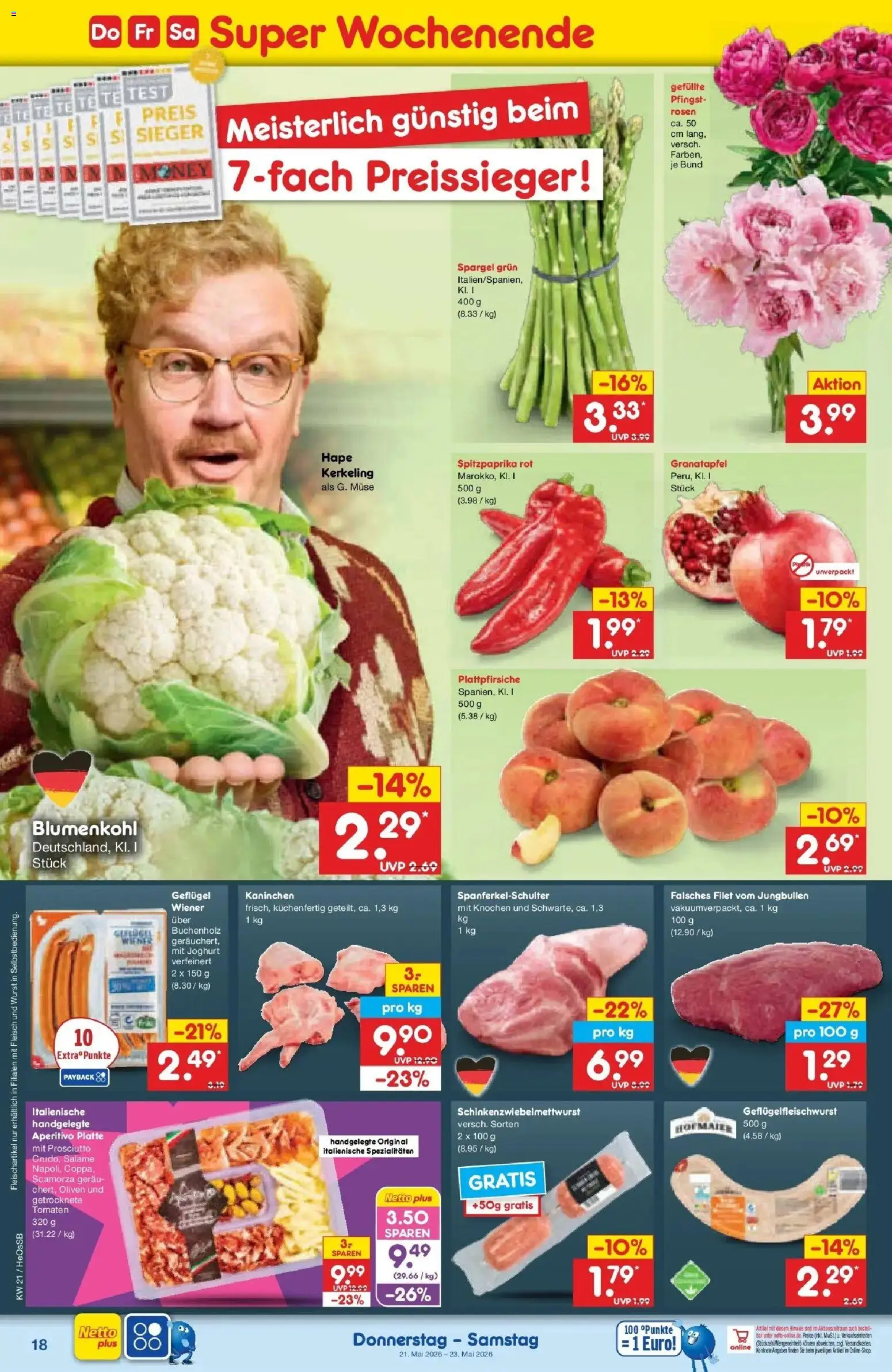 Netto Marken-Discount Prospekt Kröpelin	 – gültig ab 17.05.2026 | Seite: 18 | Produkte: Granatapfel, Tomaten, Blumenkohl, Fleisch