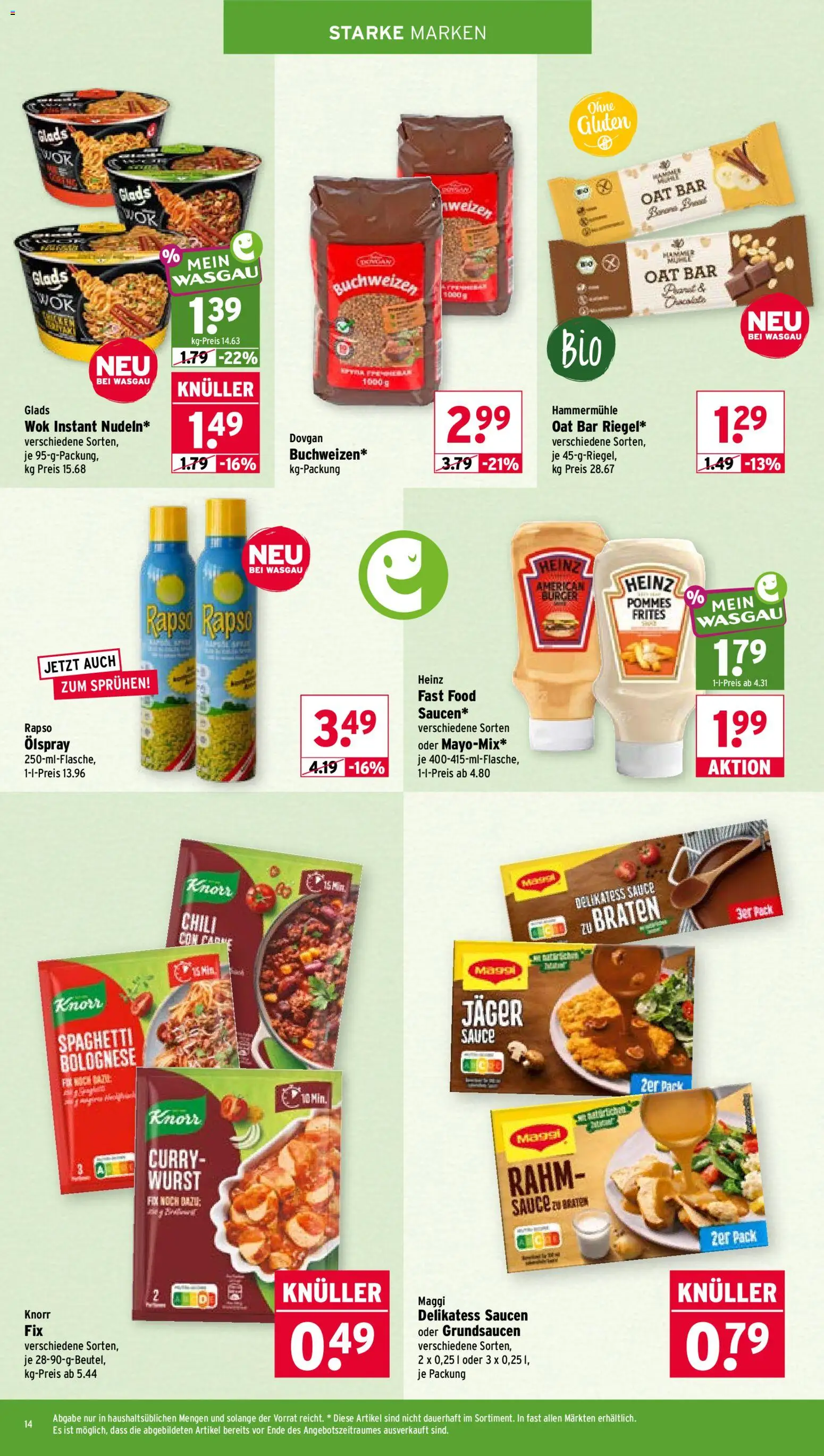 Wasgau Prospekt – gültig ab 14.09.2026 | Seite: 14 | Produkte: Maggi, Spaghetti, Burger, Knorr