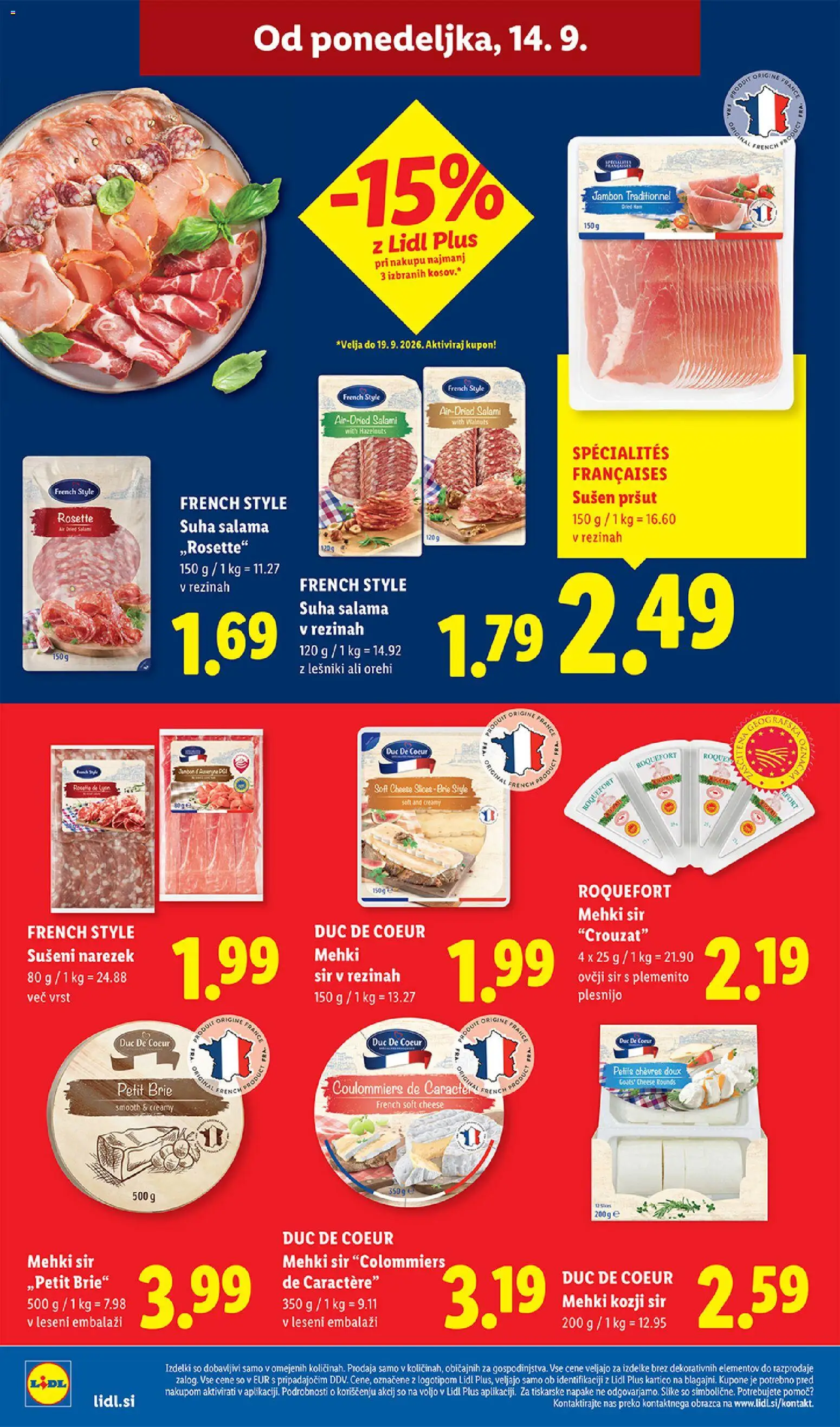 Novi Lidl katalog ponudbe – veljaven od 10.09.2026 | Stran: 42 | Izdelki: Narezek, Sir v rezinah, Sir, Salama
