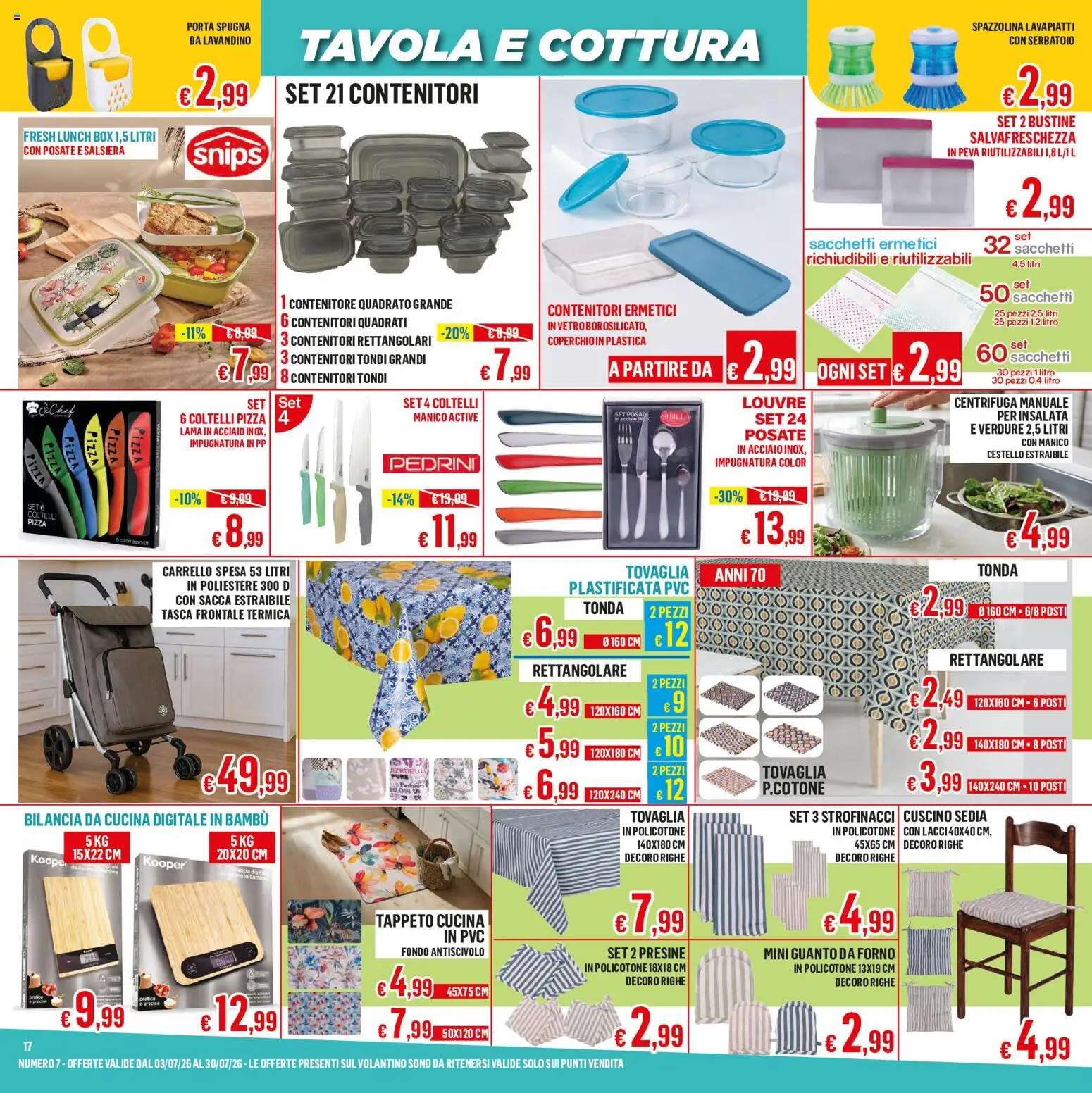 Volantino Satur del 03/07/2026 | Pagina: 17 | Prodotti: Insalata, Contenitore, Tovaglia, Lavandino