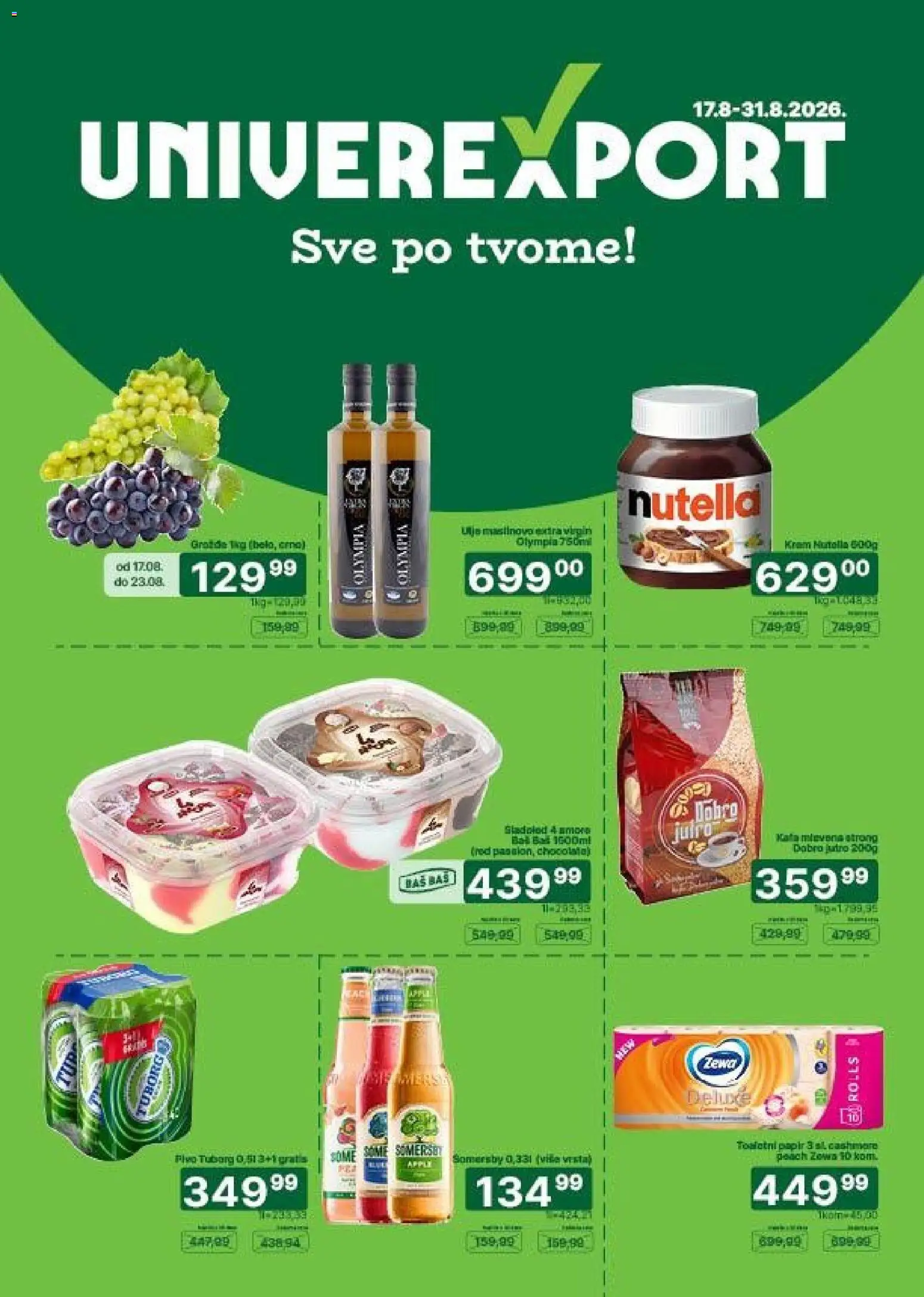 Univerexport katalog - važi od 17.08.2026 | Strana: 1 | Proizvode: Somersby, Pivo, Nutella, Krem