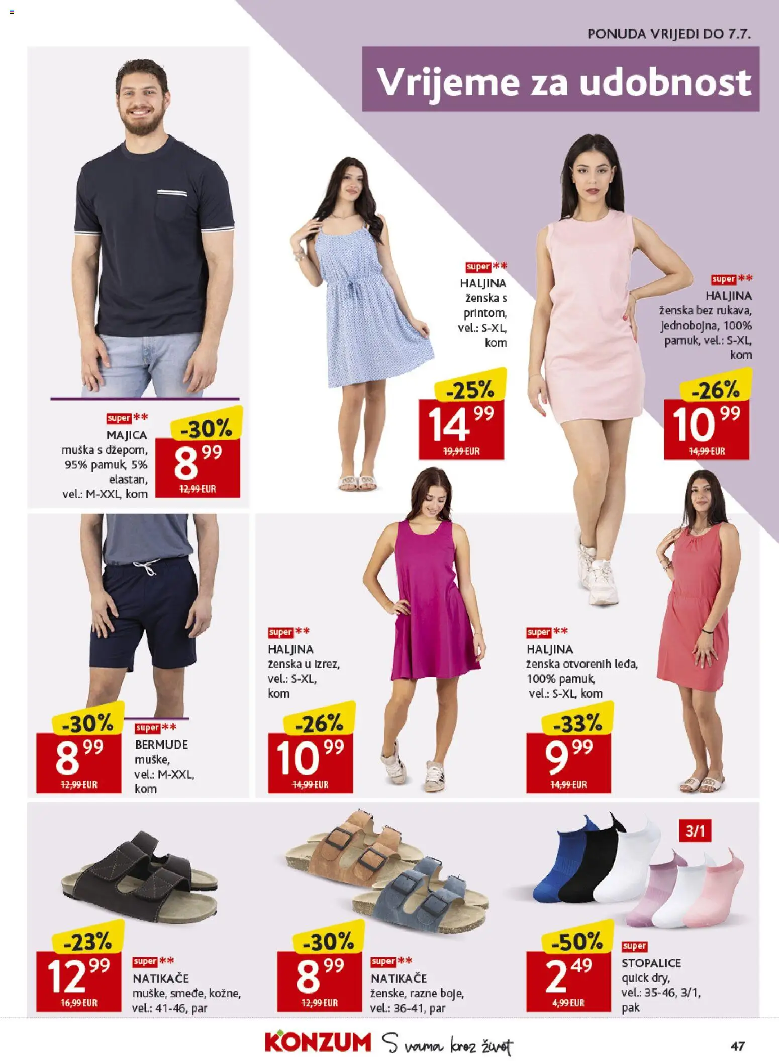 Konzum katalog | vrijedi od 17.06.2026 | Stranica: 47 | Proizvodi: Natikače, Majica, Haljina