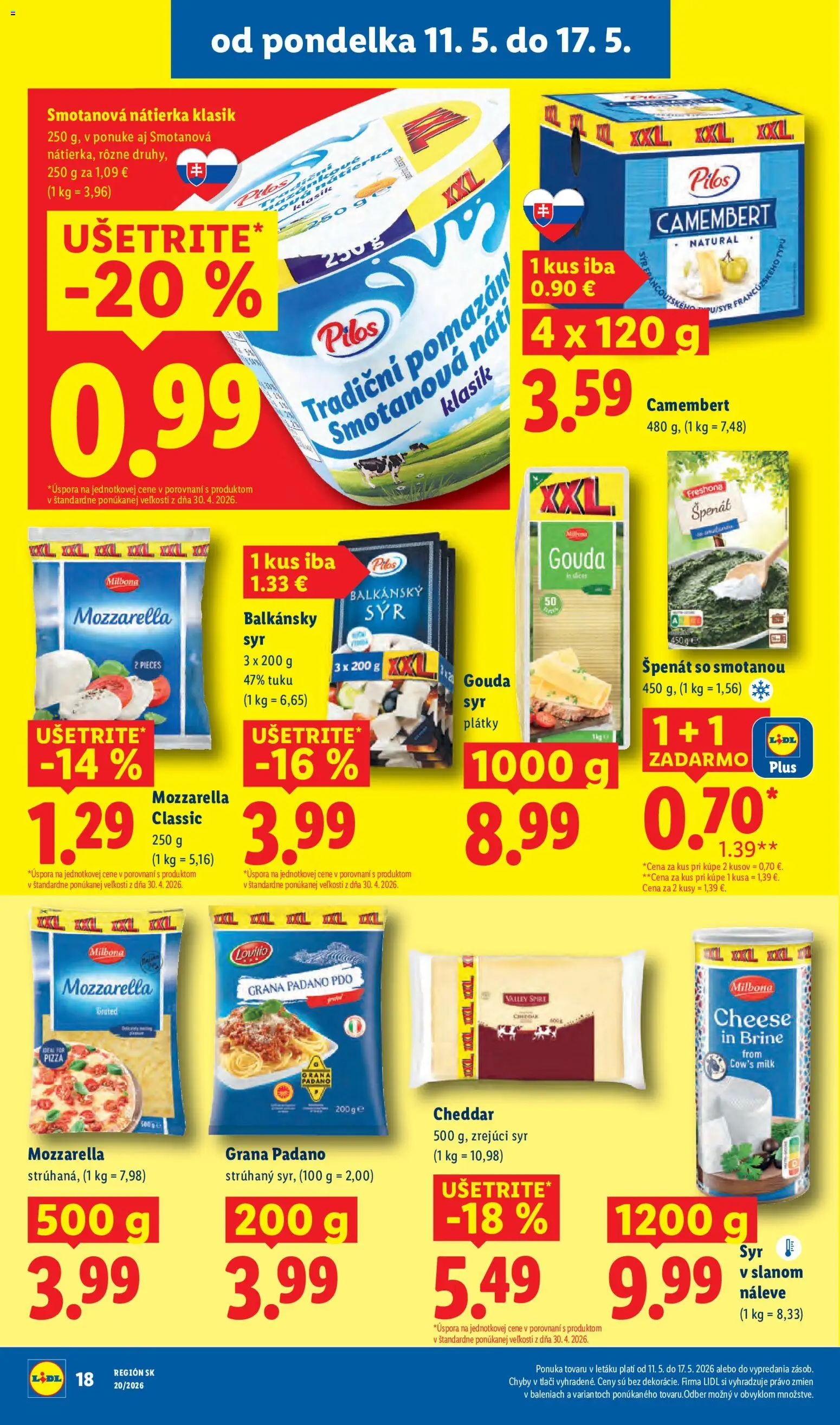 Nové Lidl akcie – leták je platný od 11.05.2026 | Strana: 22 | Produkty: Syr, Gouda, Mozzarella, Balkánsky syr
