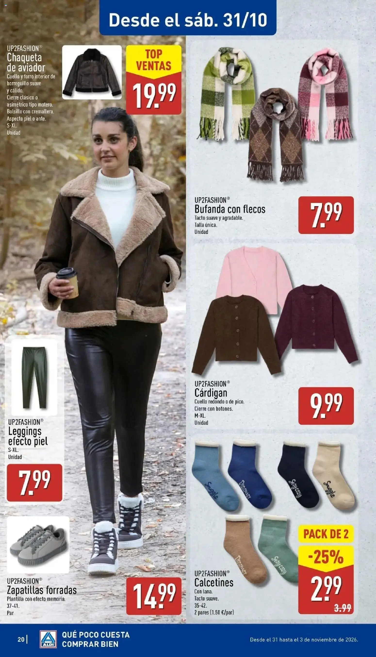 Aldi - Qué poco cuesta comprar bien │ válido desde el 26/10/2026 | Página: 20 | Productos: Chaqueta, Zapatillas, Bufanda, Calcetines