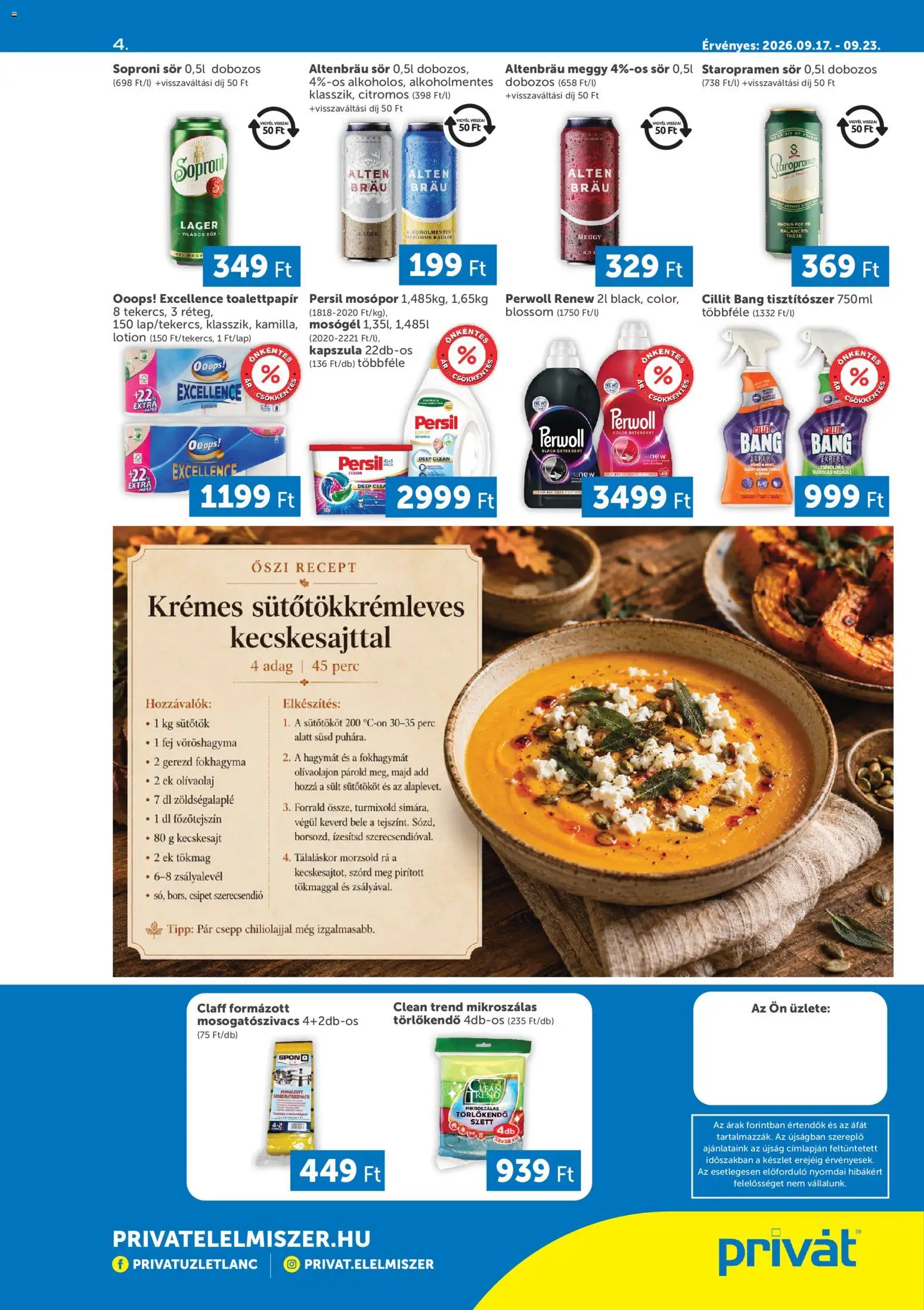PRIVÁT akciós ujság - amely érvényes a következő dátumtól: 2026.09.17. | Oldal: 4 | Termékek: Staropramen sör, Vöröshagyma, Kecskesajt, Só