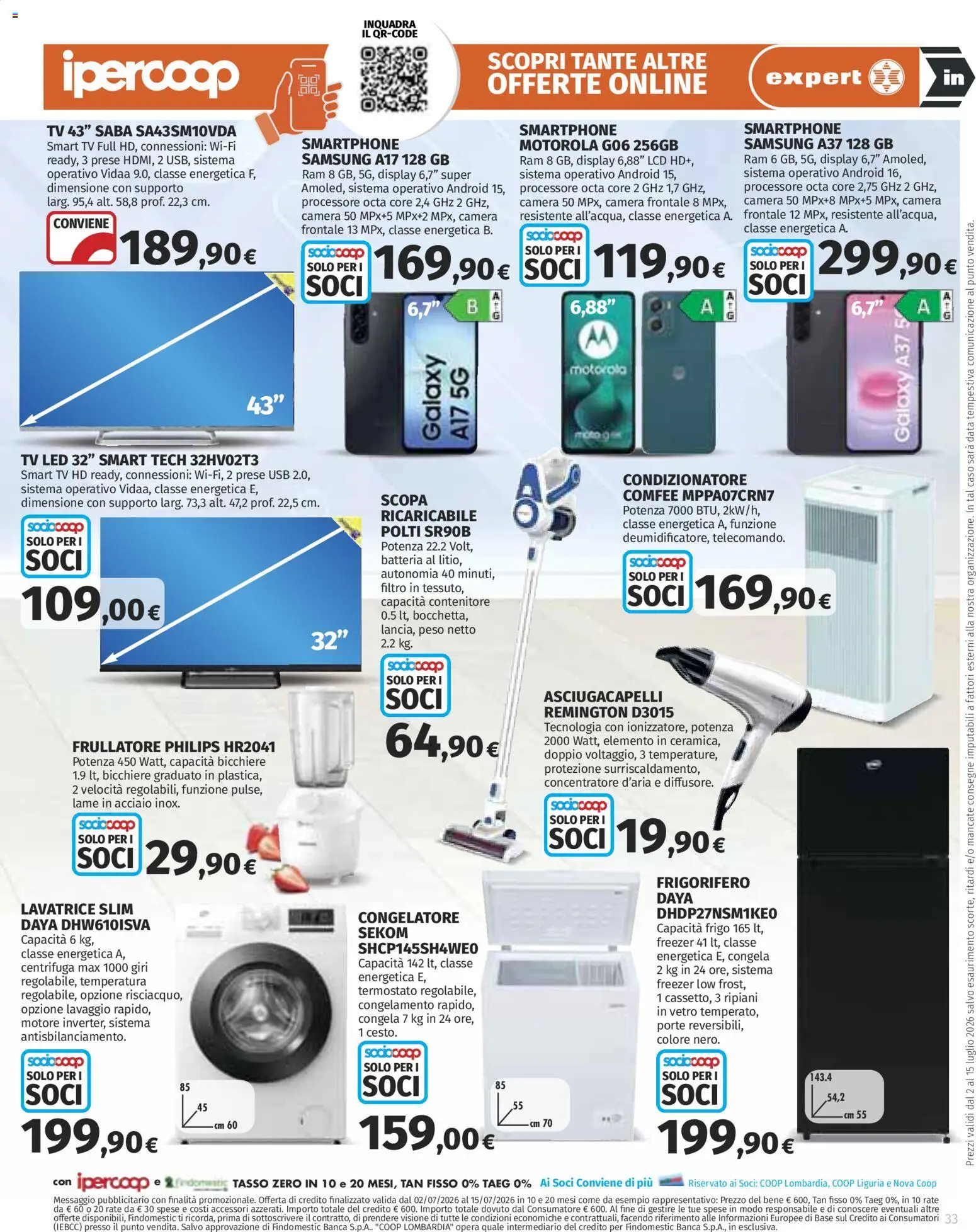Volantino Ipercoop del 02/07/2026 | Pagina: 33 | Prodotti: Frullatore, Freezer, Smartphone, Condizionatore