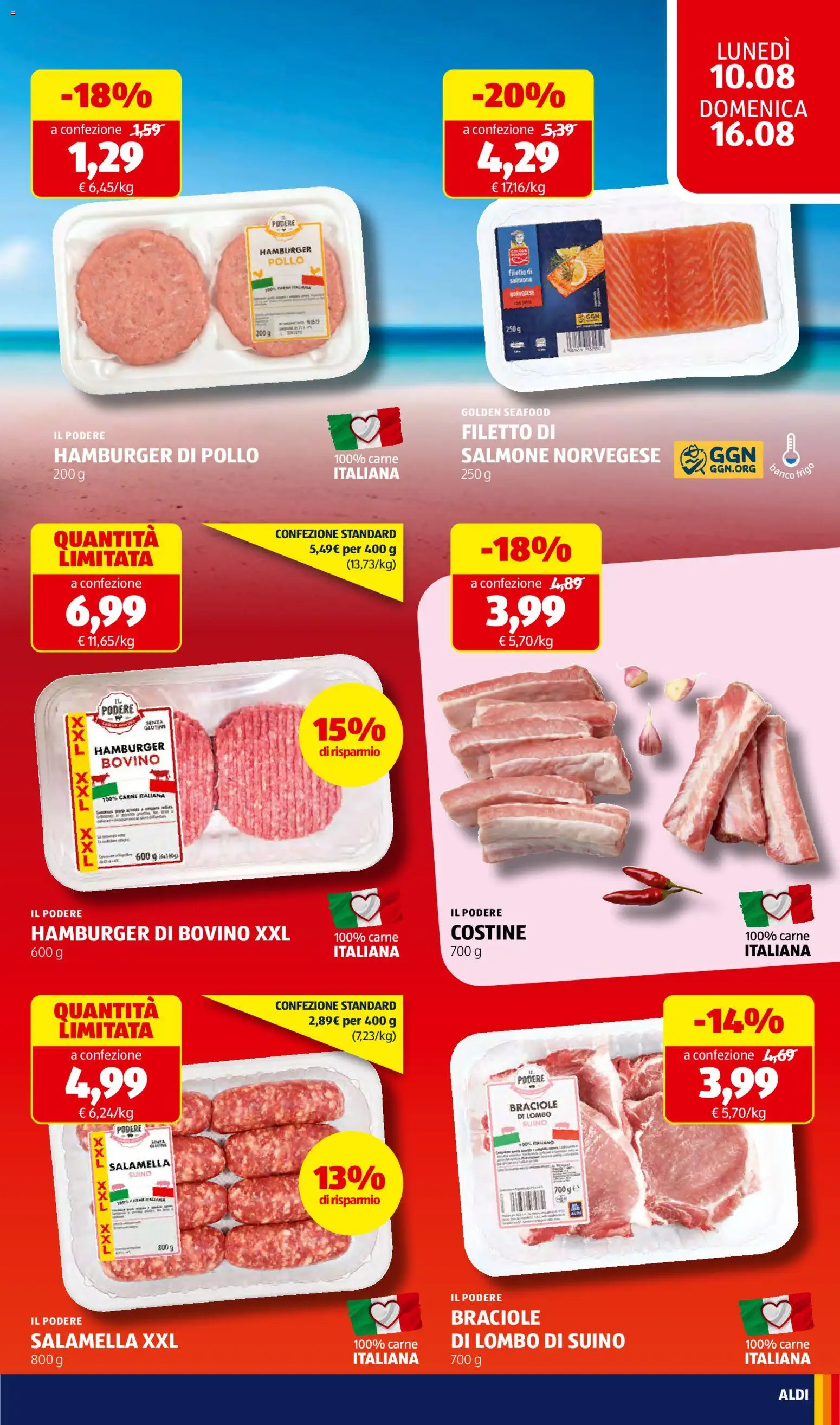Volantino Aldi del 10/08/2026 | Pagina: 13 | Prodotti: Bovino, Salmone, Carne, Hamburger