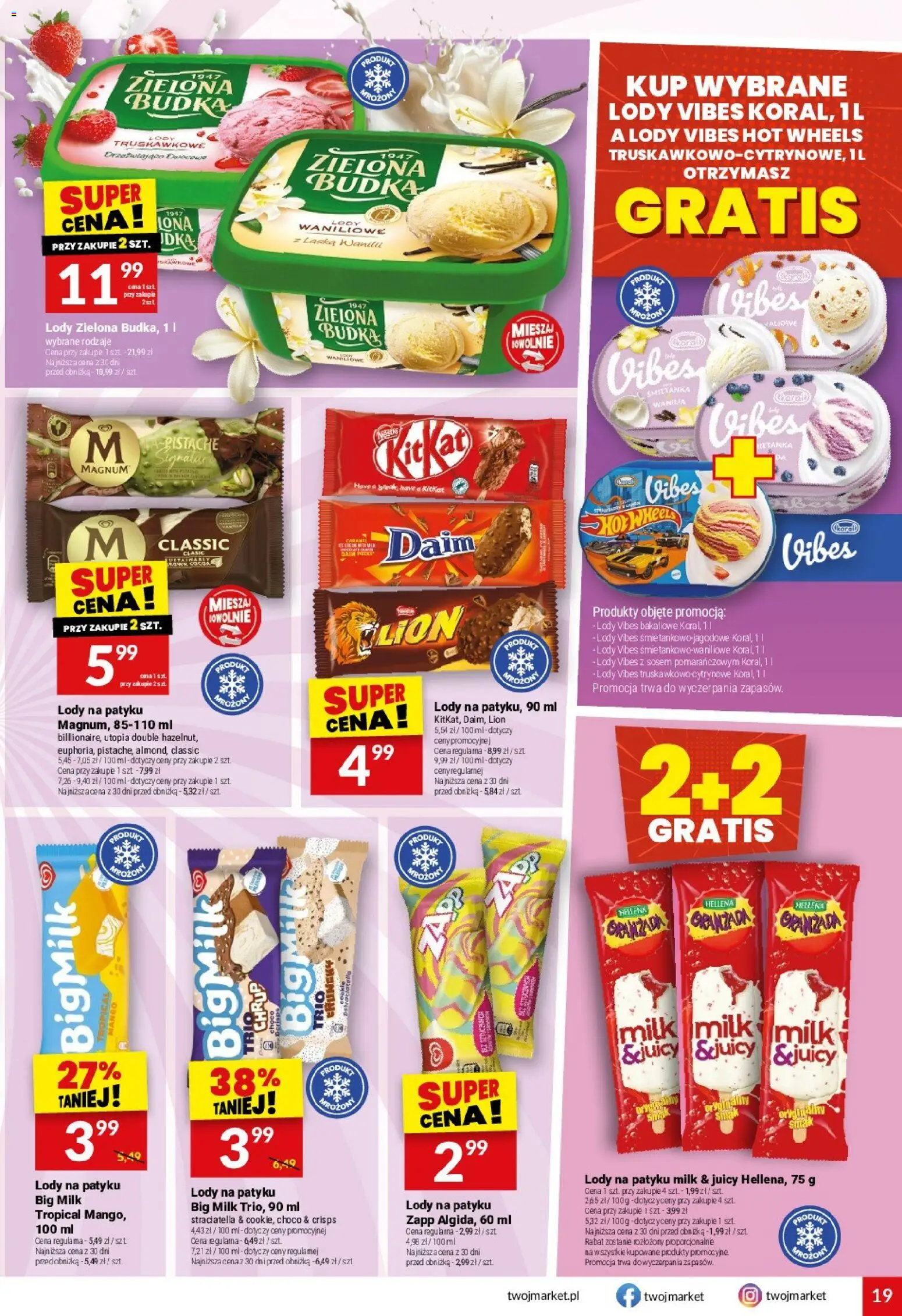 Twój Market gazetka od 08.07.2026 | Strona: 19 | Produkty: Mango, Big Milk, Lody waniliowe, Lody