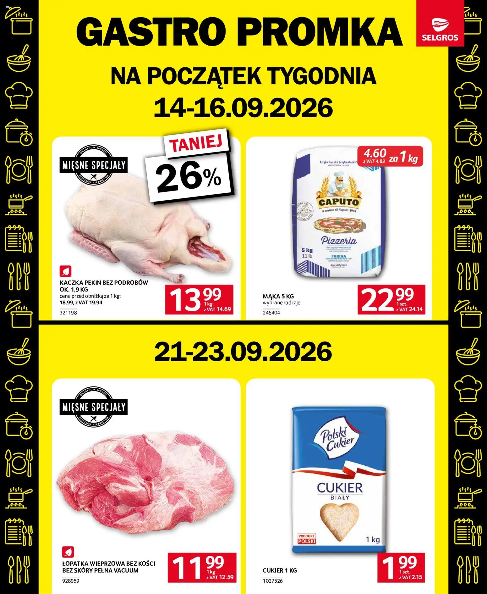 Selgros cash&carry gazetka - Oferta dla gastronomii od 10.09.2026 | Strona: 2 | Produkty: Łopatka wieprzowa bez kości, Specjały, Kaczka, Cukier biały