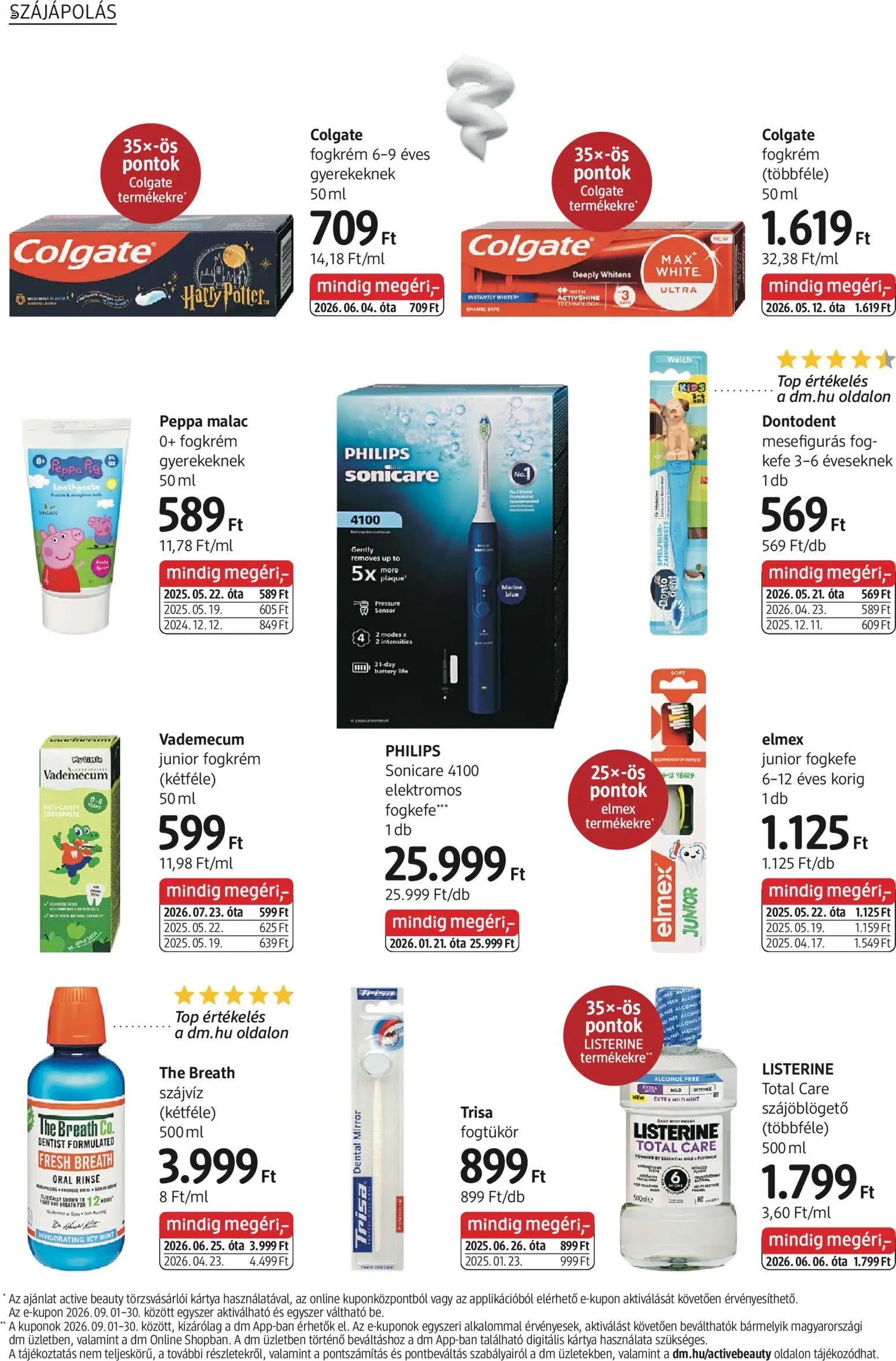 DM Drogerie Markt akciós ujság - amely érvényes a következő dátumtól: 2026.09.03. | Oldal: 4 | Termékek: Listerine, Philips, Fogkrém, Fogkefe