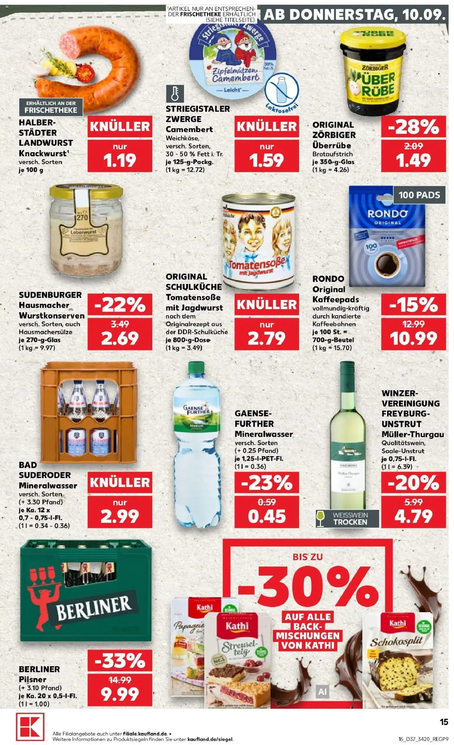 Prospekt Kaufland ab 10.09.2026 » Angebote Online zum Blättern | Seite: 15 | Produkte: Berliner, Kaffeepads, Weißwein, Mineralwasser