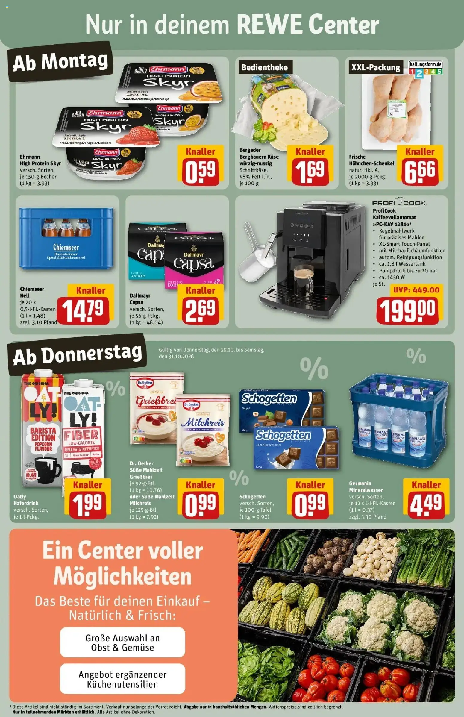 REWE Prospekt ab 26.10.2026 zum Blättern » Angebote | Seite: 3 | Produkte: Käse, Mineralwasser, Skyr, Kaffeevollautomat