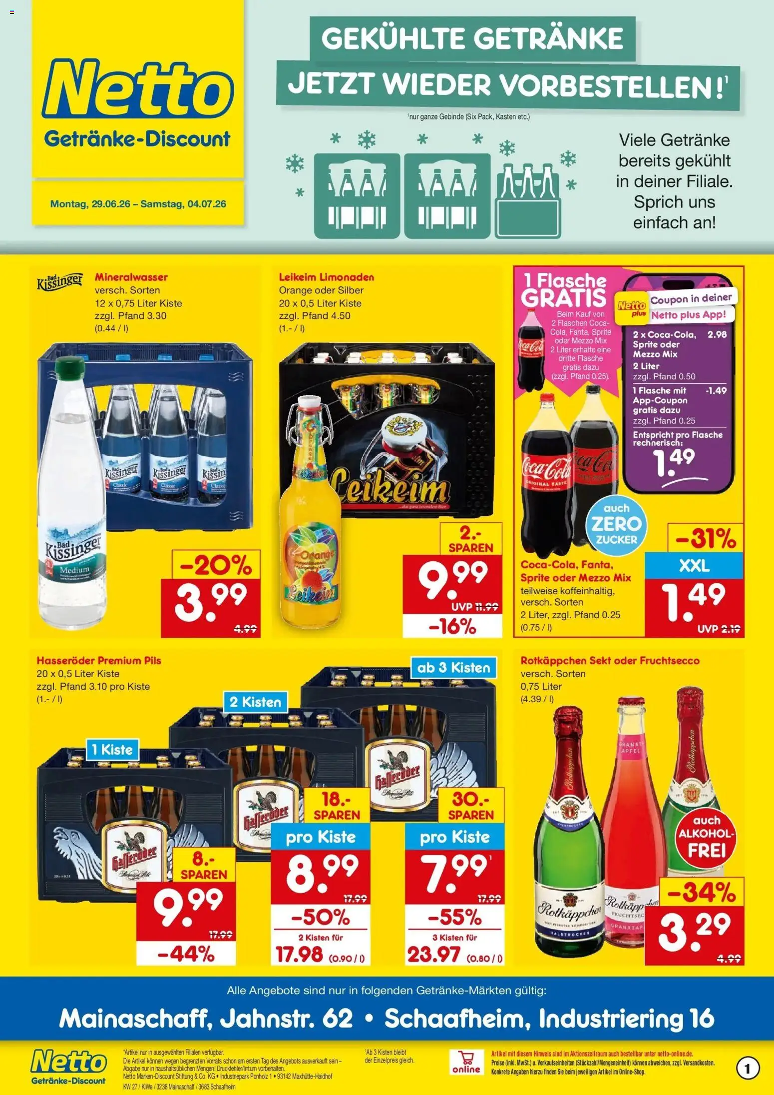 Netto Marken-Discount Prospekt Schaafheim – gültig ab 29.06.2026 | Seite: 1 | Produkte: Sprite, Pils, Fruchtsecco, Hasseröder