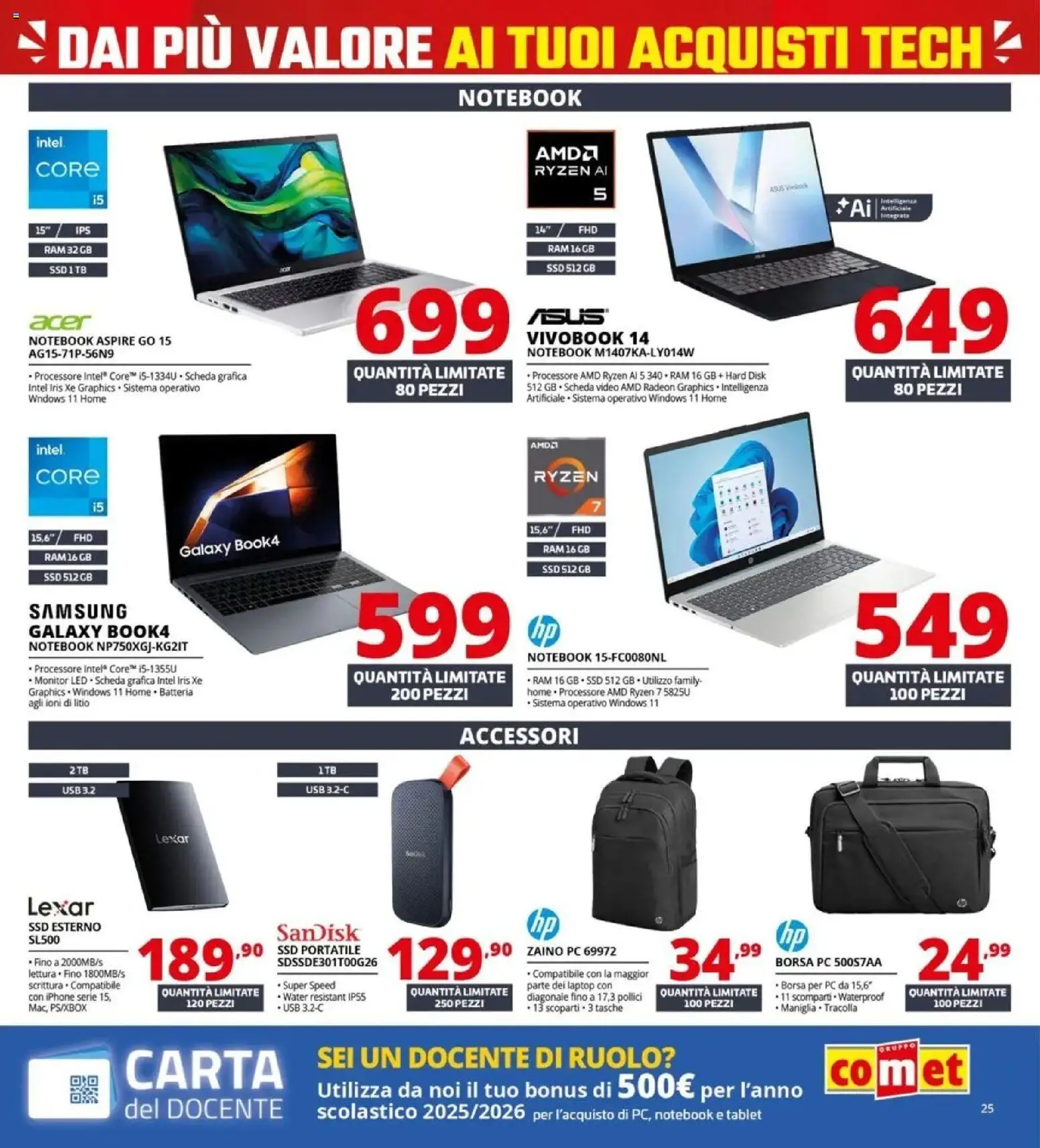Volantino Comet del 05.03.2026 | Pagina: 25 | Prodotti: Notebook, PC, Video, Samsung