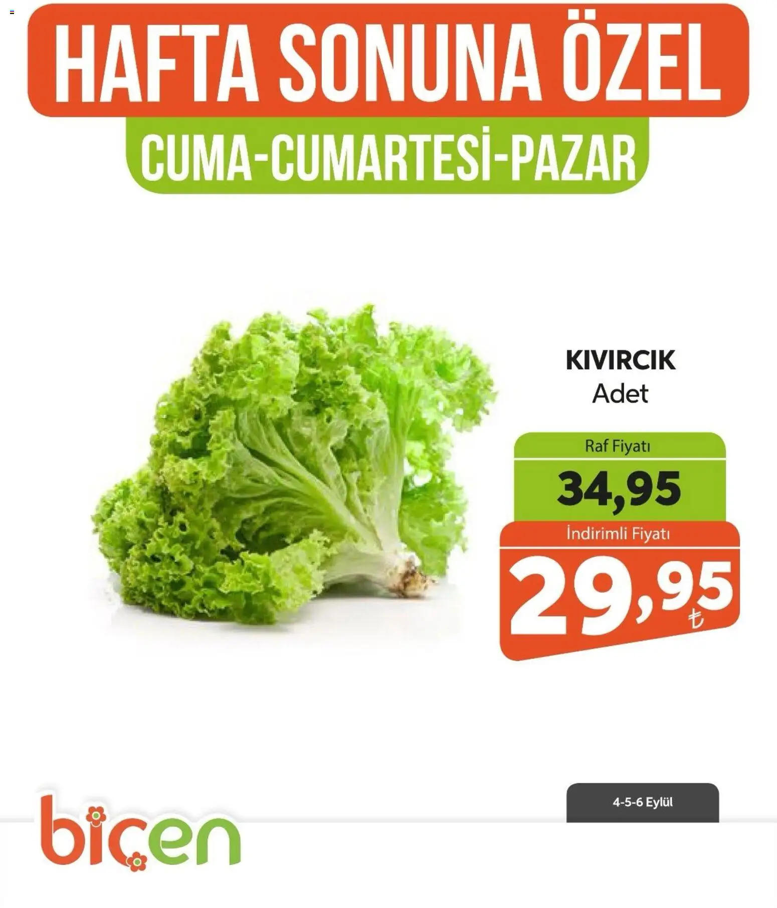 Biçen Market - Hafta Sonuna Özel - Sebze İndirimi - 04 Eylül 2026 tarihinden itibaren geçerlidir | Sayfa: 4 | Ürünler: Raf