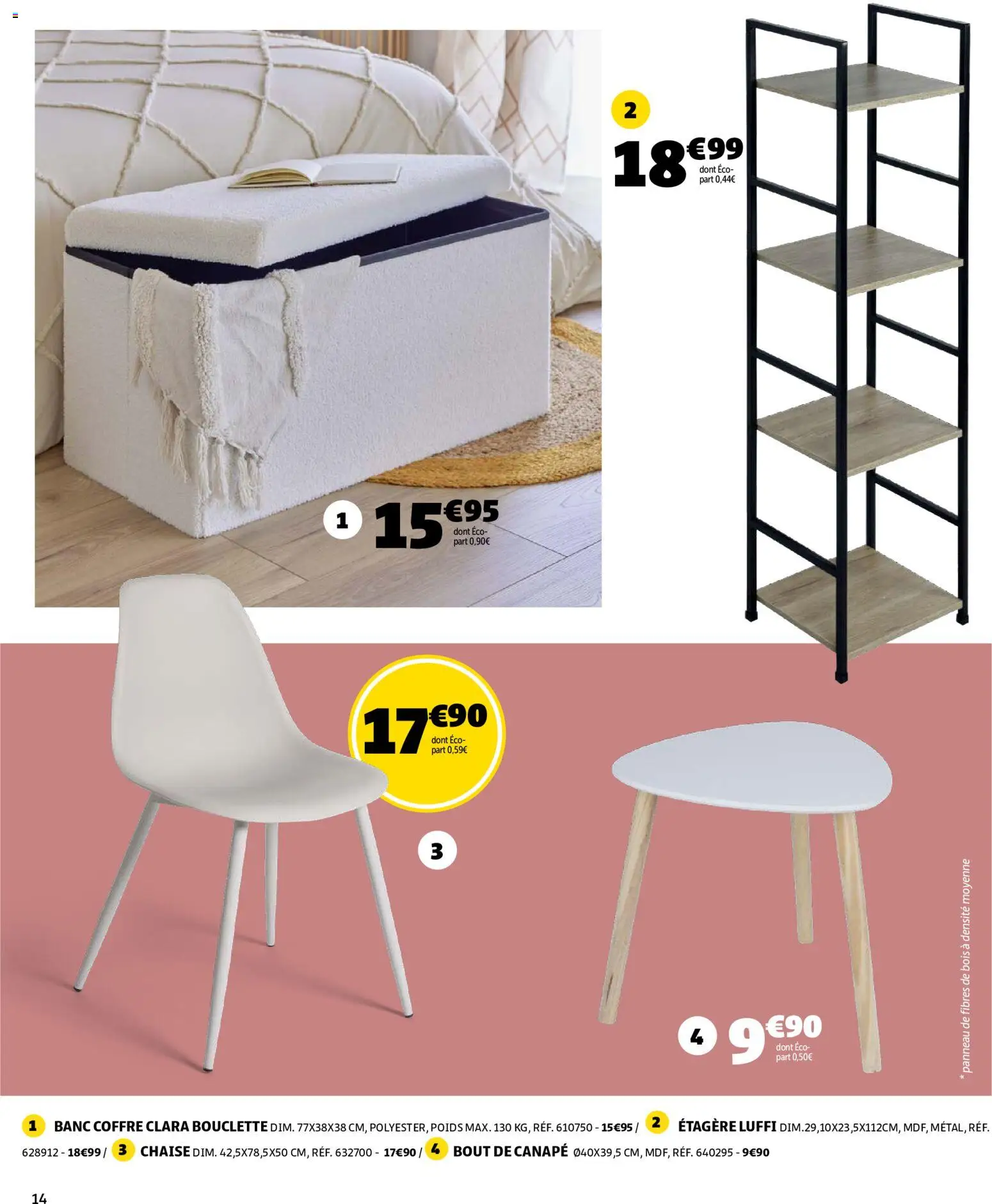 {H1} | Page: 14 | Produits: Poids, Banc coffre, Canapé, Étagère