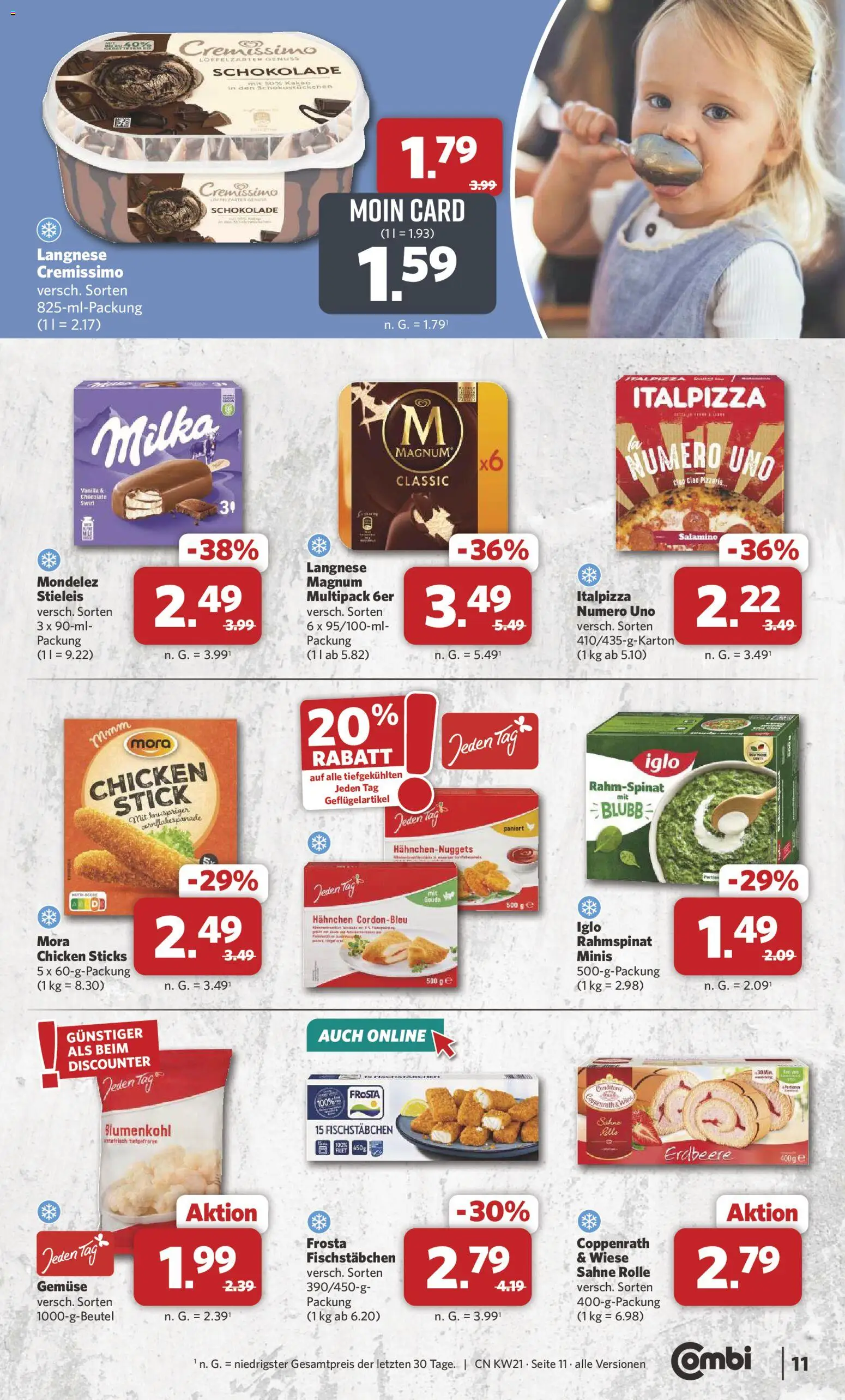 Combi Prospekt 	 – gültig ab 18.05.2026 | Seite: 11 | Produkte: Hahnchen, Cremissimo, Schokolade, Frosta