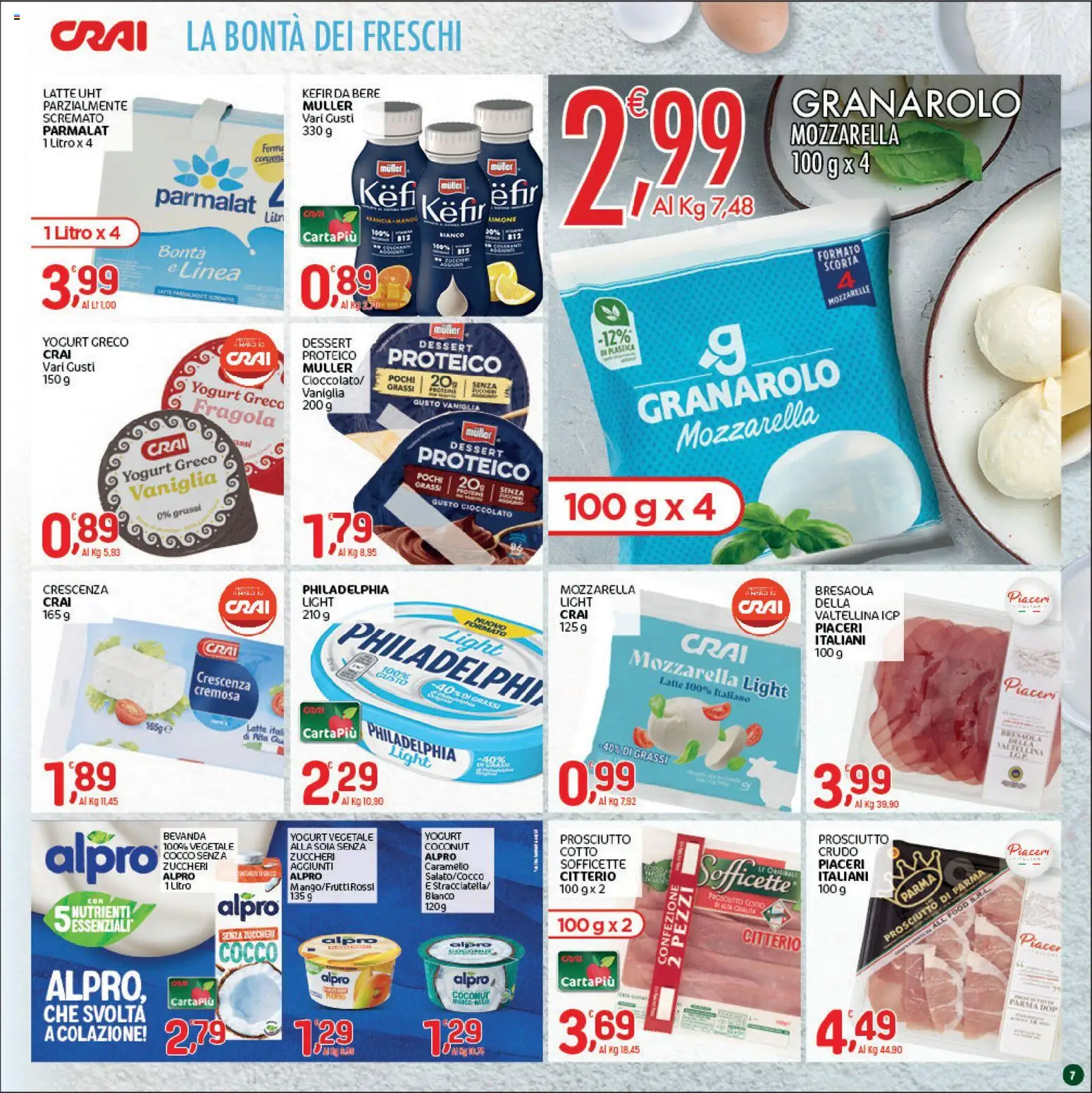 Volantino CRAI del 28.05.2026 | Pagina: 7 | Prodotti: Yogurt greco, Cioccolato, Bresaola, Cocco