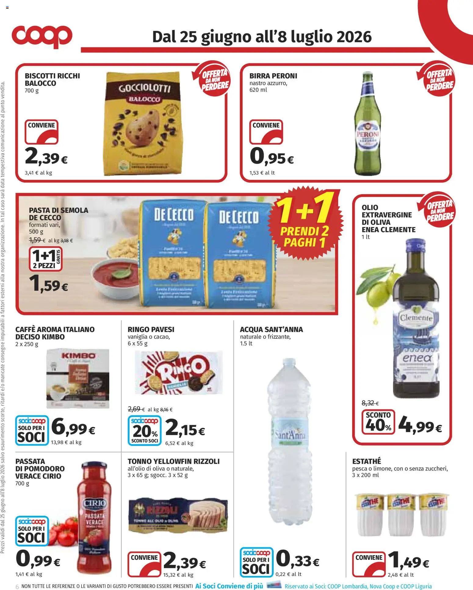 Volantino COOP del 25/06/2026 | Pagina: 6 | Prodotti: Caffè, Pasta, Data, Tonno