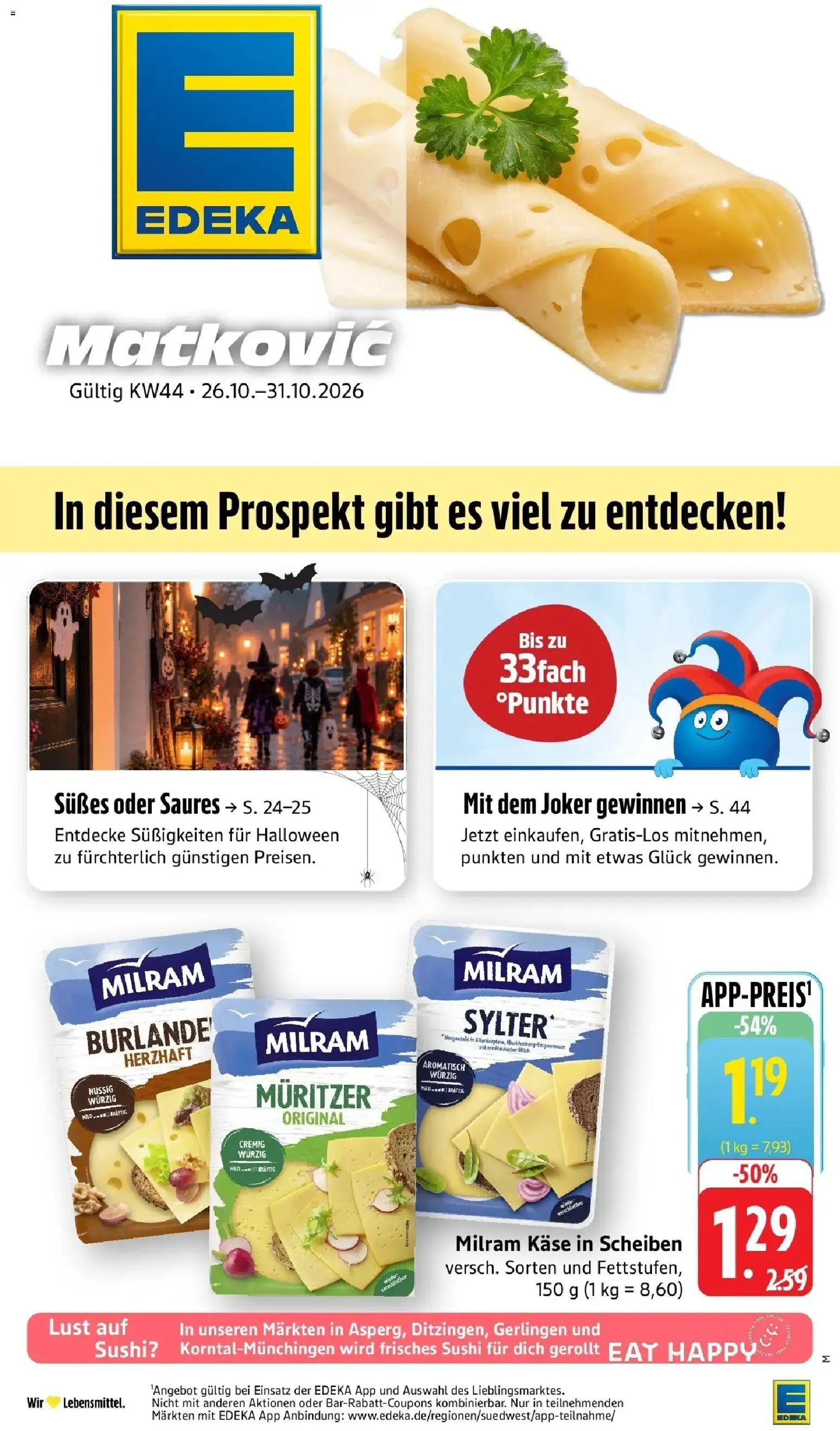 Edeka Prospekt Möglingen (ab 26.10.2026) » Angebote Online | Seite: 1 | Produkte: Milch, Käse, Milram, Süßigkeiten
