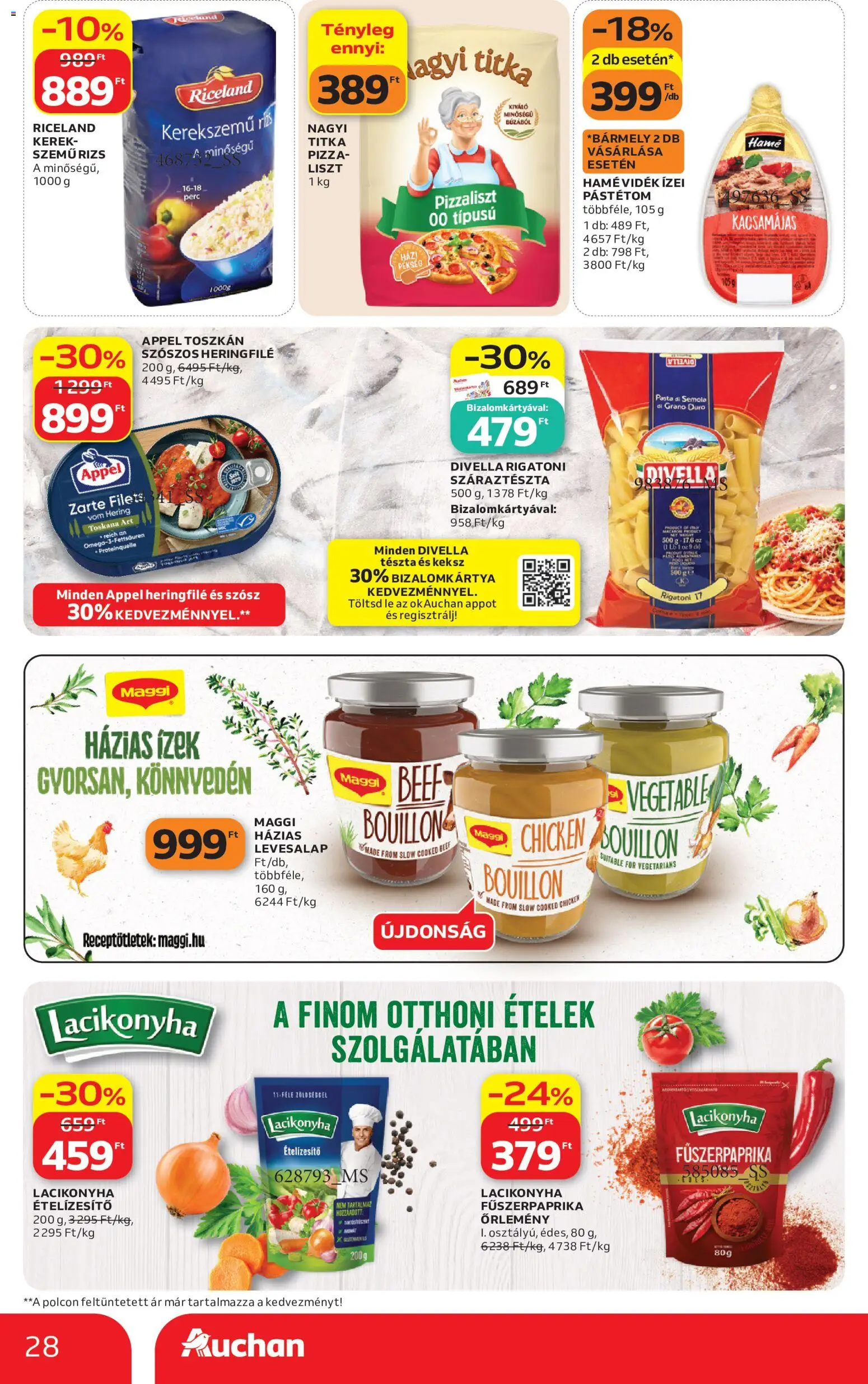Auchan akciós ujság - amely érvényes a következő dátumtól: 2026.10.01. | Oldal: 28 | Termékek: Nagyi Titka, Pástétom, Tészta, Hamé