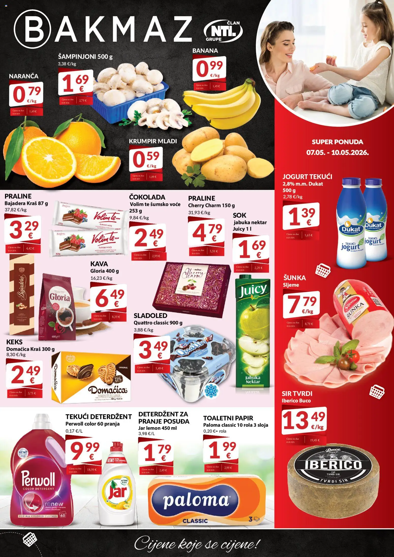 Bakmaz katalog | vrijedi od 07.05.2026 | Stranica: 1 | Proizvodi: Sir, Deterdžent za pranje posuđa, Keks, Toaletni papir