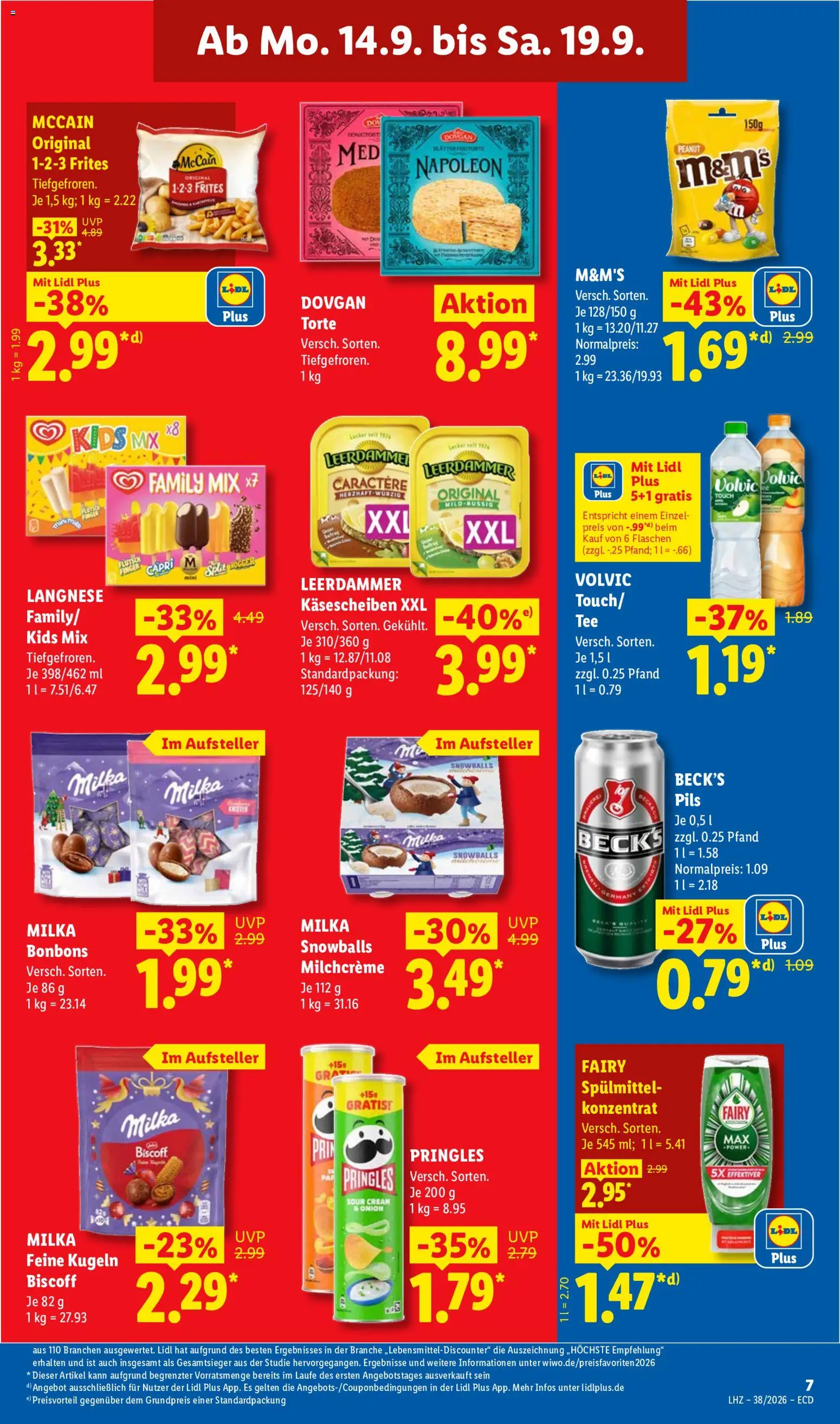 Lidl Německo leták od 14.09.2026 | Strana: 15 | Produkty: Milka, Pringles, Likér, Leerdammer