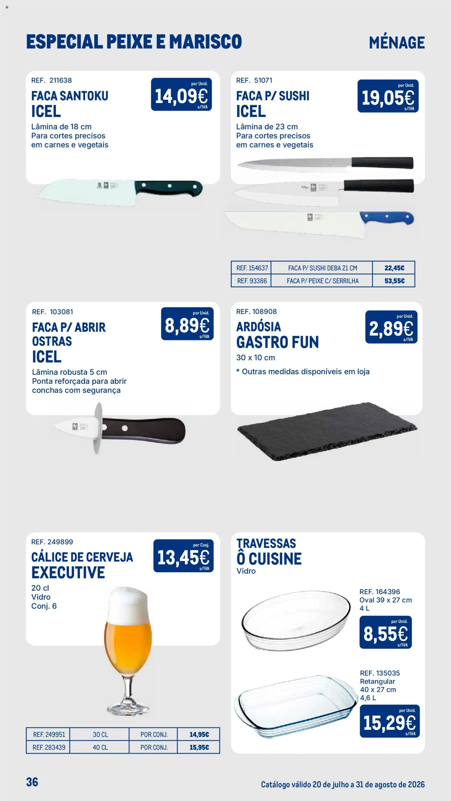 Makro Especial Peixe e Marisco │ válido de 20/07/2026 | Página: 36 | Produtos: Faca, Ostras, Cerveja, Peixe