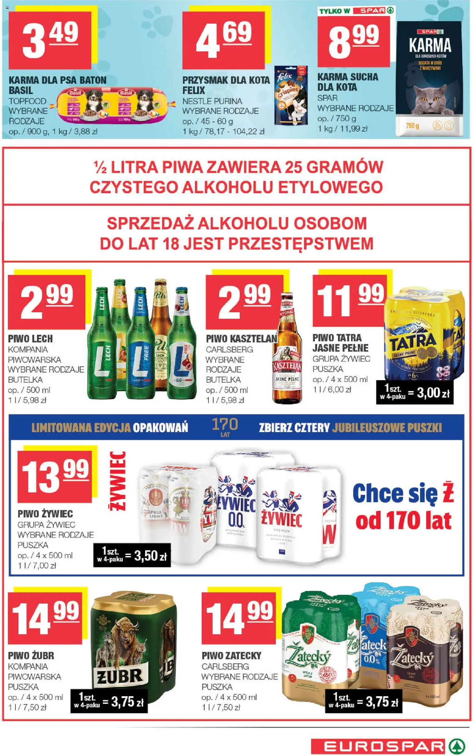 Spar gazetka - Eurospar od 23.09.2026 | Strona: 15 | Produkty: Piwo żubr, Carlsberg, Piwo kasztelan, Piwo zatecky