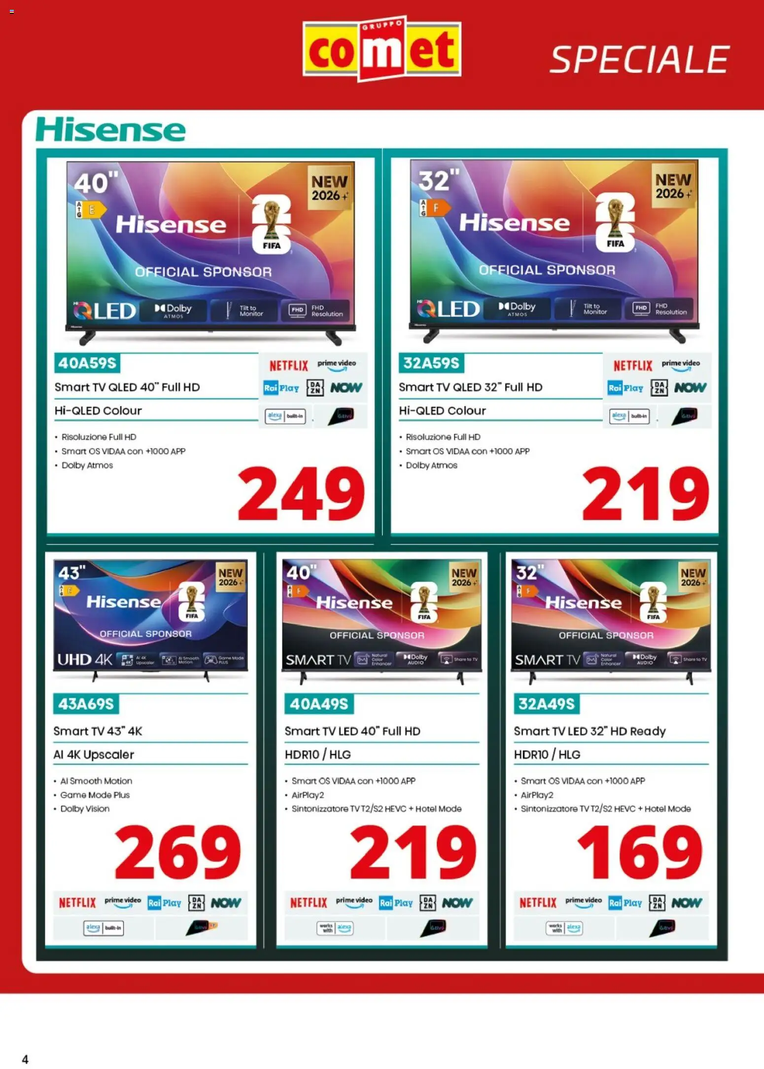 Volantino Comet del 26/06/2026 | Pagina: 4 | Prodotti: smart TV, TV, Video, Audio