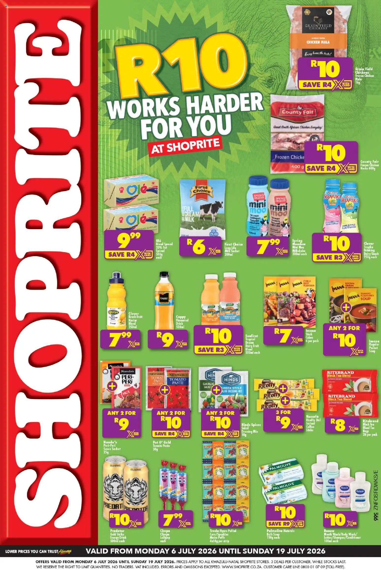 New Shoprite catalogue – valid from 06/07/2026 | Page: 1 | Products: Chocolate, Shampoo, Salad, Fat spread